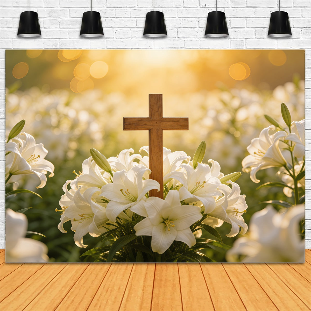 Easter Lily Backdrop Cross Soft Bokeh Spring Outdoor Easter Backdrop CSH61-73