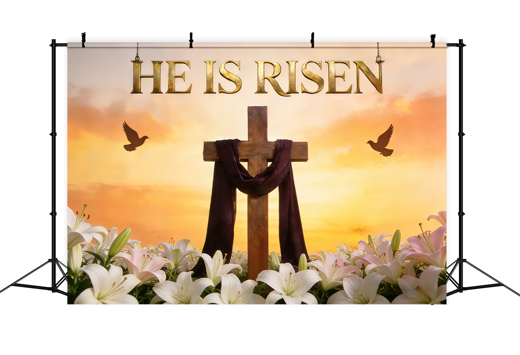 Easter Lily Backdrop Risen Cross Sunrise Sky Outdoor Easter Backdrop CSH61-74