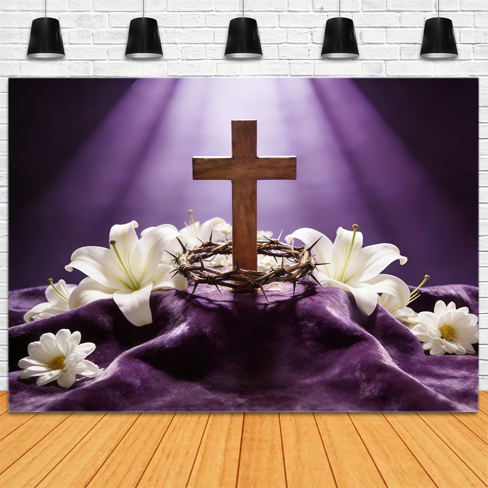 Easter Cross Backdrop Crown Thorns Purple Light Backdrops Easter CSH61
