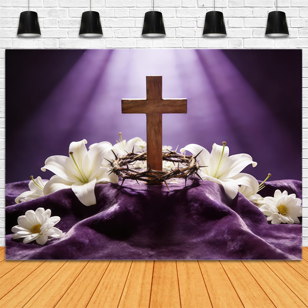 Easter Cross Backdrop Crown Thorns Purple Light Backdrops Easter CSH61-75