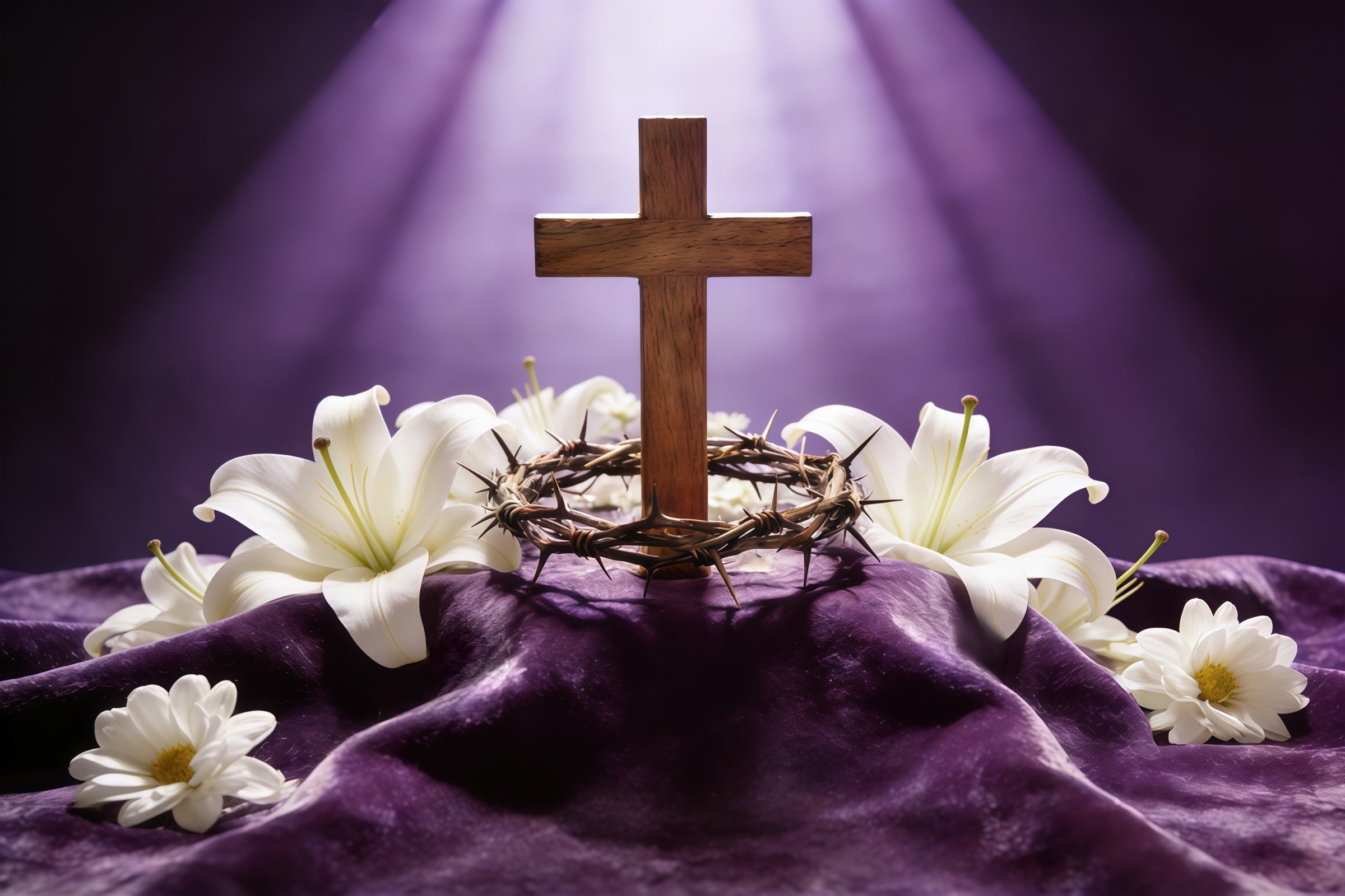 Easter Cross Backdrop Crown Thorns Purple Light Backdrops Easter CSH61-75