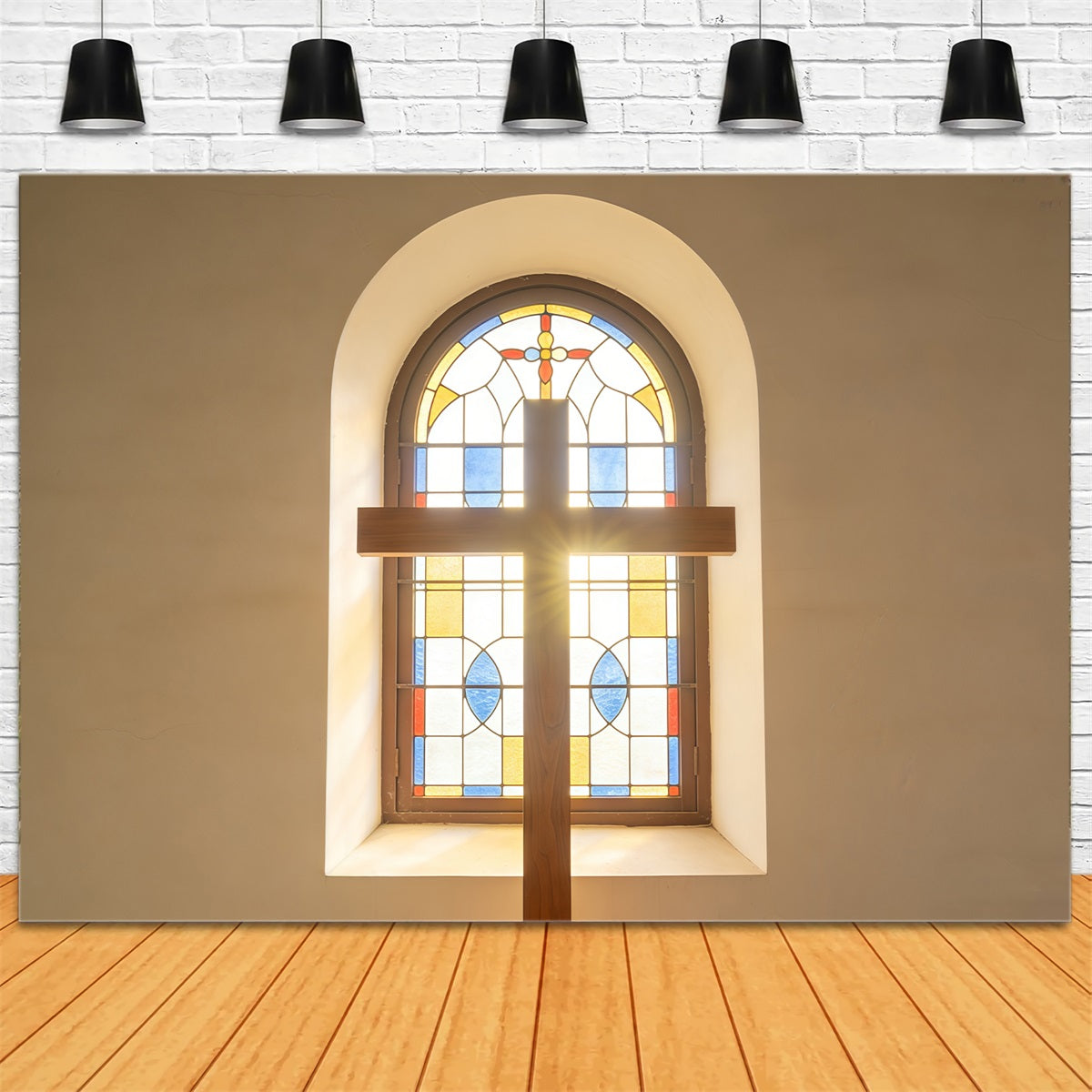 Easter Cross Backdrop Stained Glass Church Window Backdrops Easter CSH61-76
