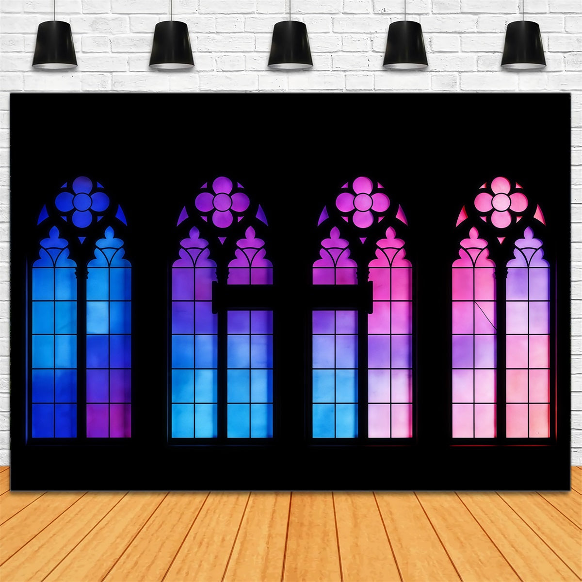 Easter Stained Glass Backdrop Gradient Purple Church Window Easter Backdrops For Photos CSH61-77