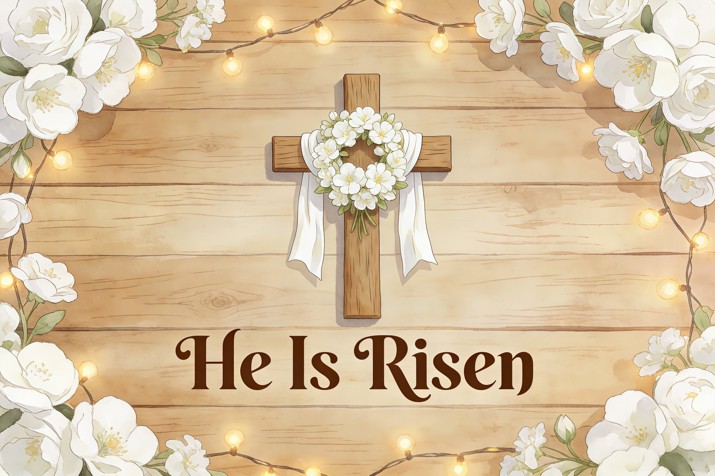 Easter He Is Risen Backdrop Cross Wreath White Flowers Photography Easter Backdrop CSH61-80