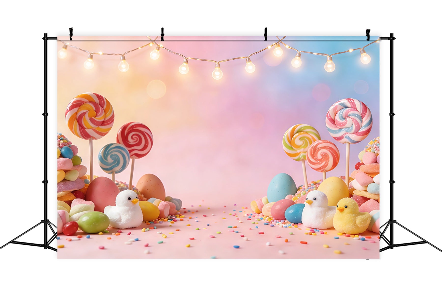 Easter Marshmallow Chick Backdrop Pastel Candy Lollipops Eggs Photography Backdrop Easter CSH61-86