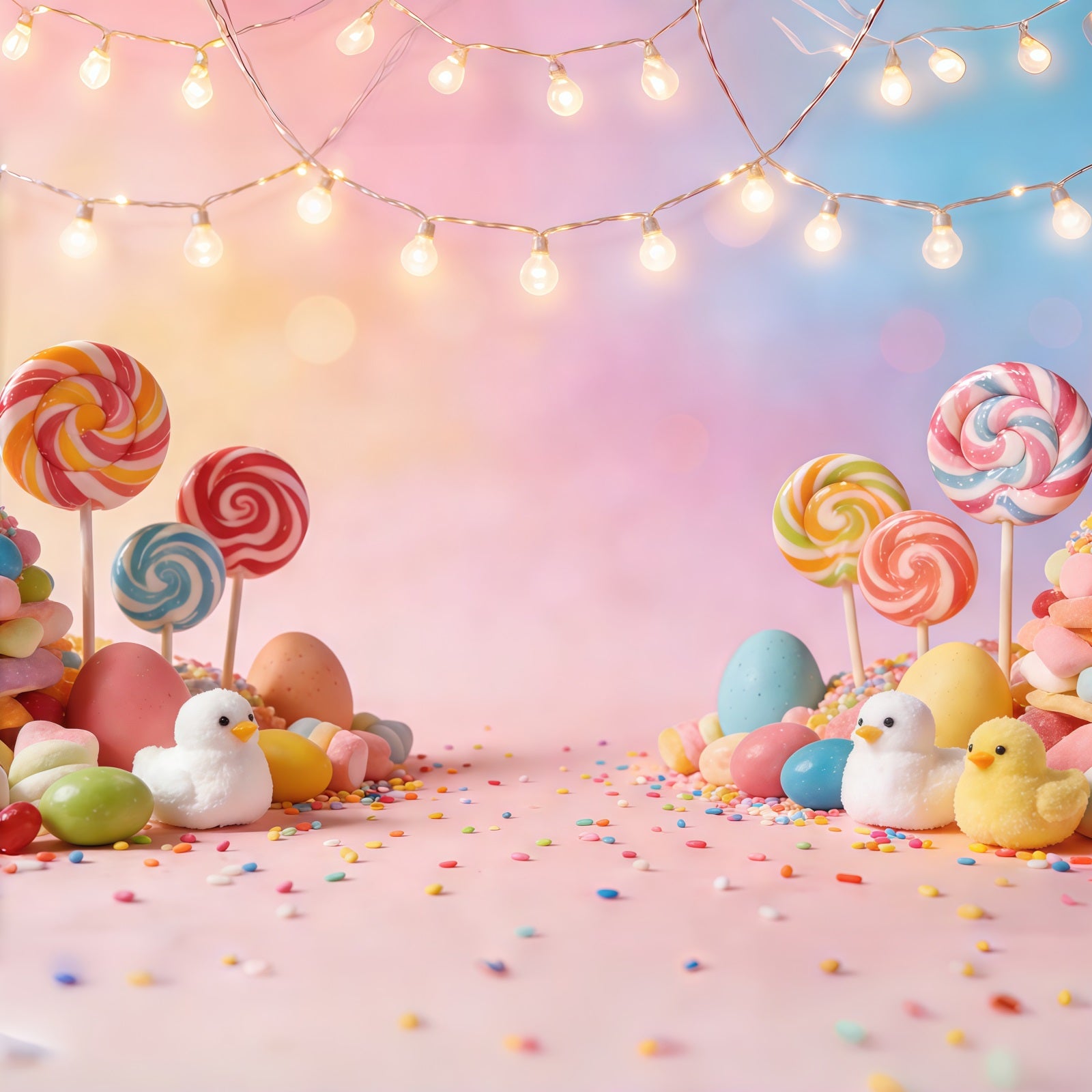Easter Marshmallow Chick Backdrop Pastel Candy Lollipops Eggs Photography Backdrop Easter CSH61-86