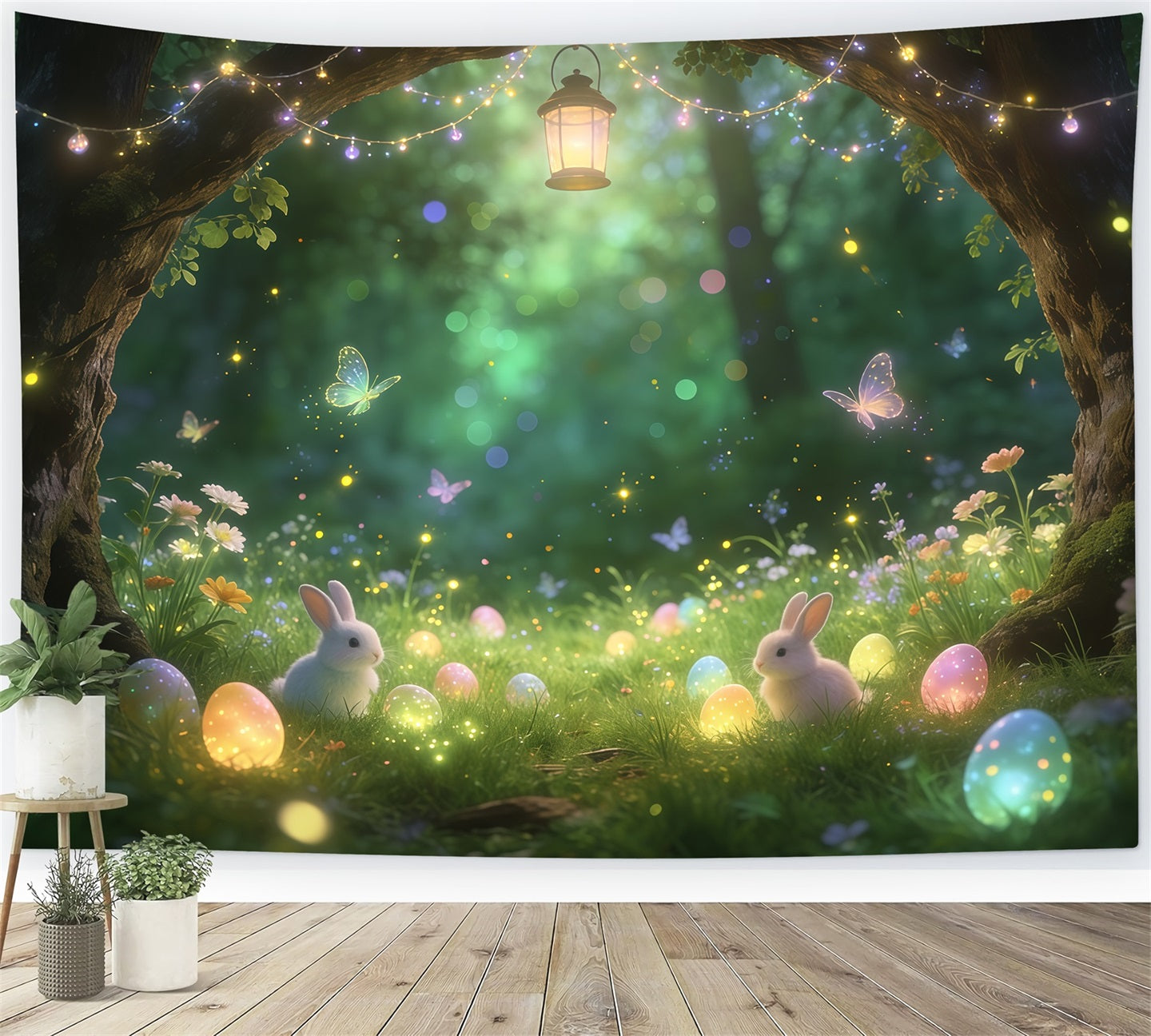 Easter Fairytale Backdrop Enchanted Forest Bunny Glowing Eggs Easter Party Backdrop CSH61-91