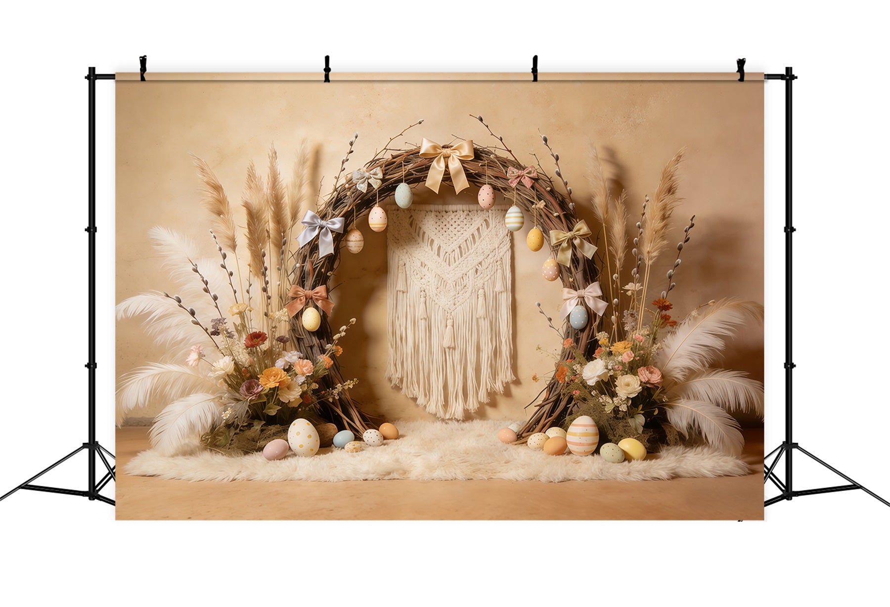Easter Boho Backdrop Rustic Arch Pastel Eggs Bows 10x10 Easter Backdrops CSH61-95