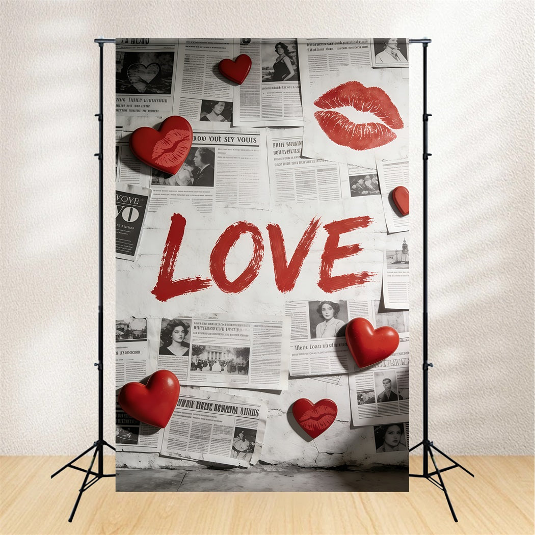 Newspaper Valentine Backdrop Vintage Love Doodle Hearts Valentine Photo Backdrop CSH61-99