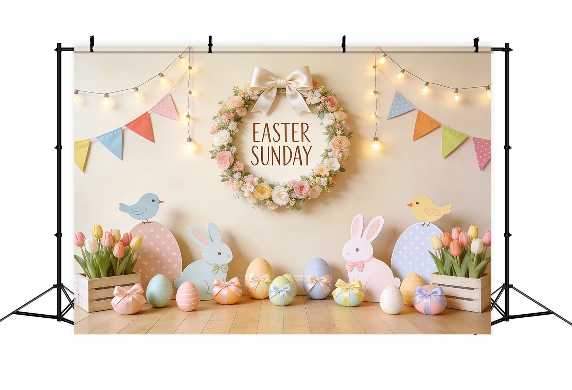 Easter Sunday Backdrop Flower Wreath Bunny Tulip Easter Backdrops Photography CSH62-100