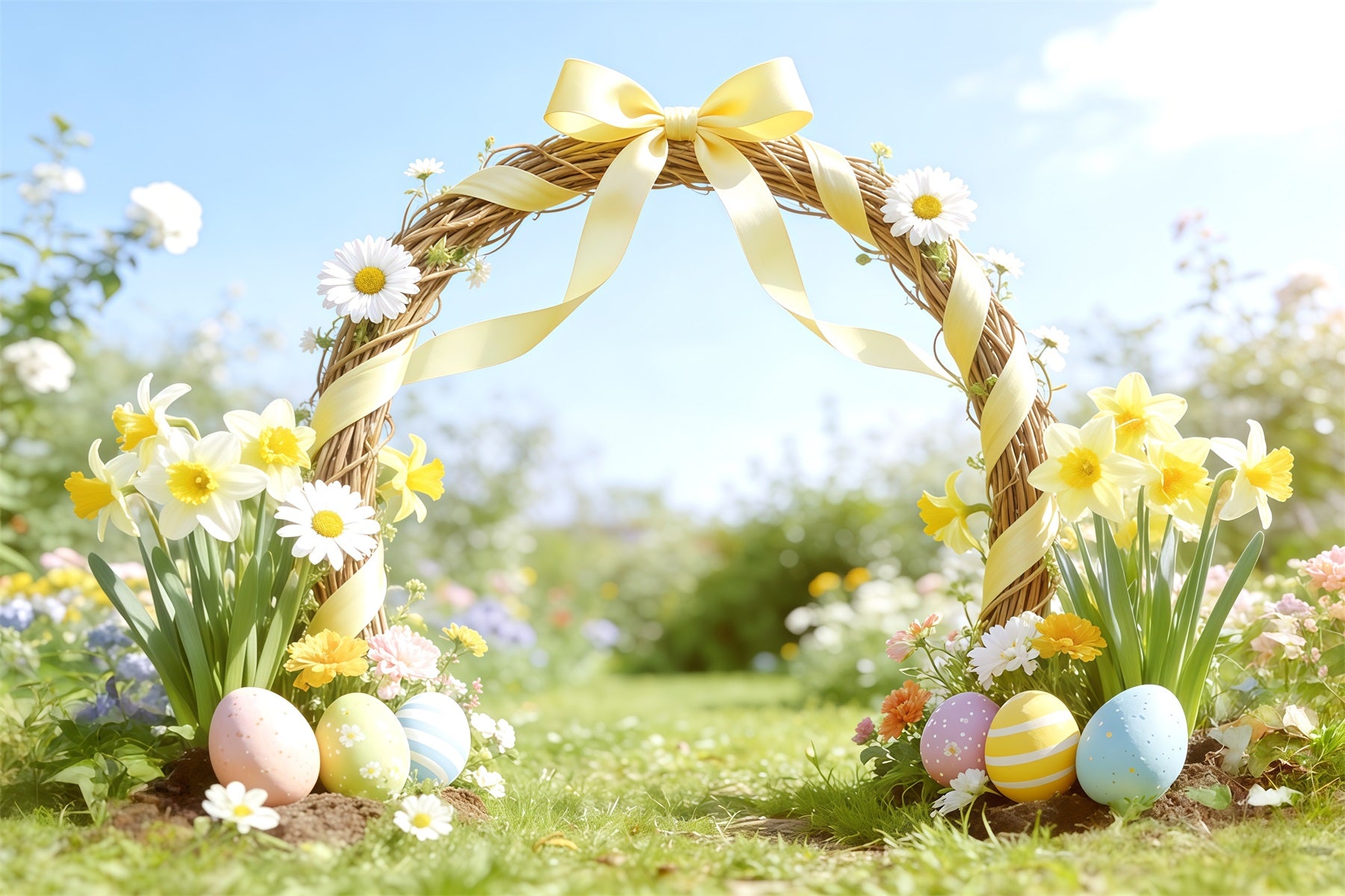 Easter Spring Garden Arch Backdrop Yellow Bow Daffodil,l Arch Happy Ea