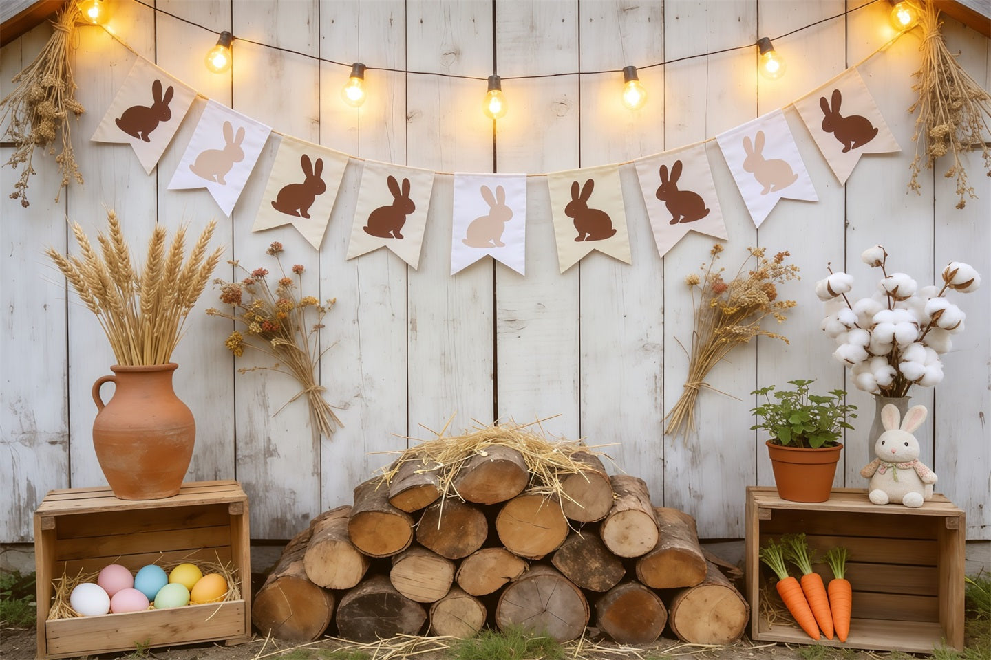 Easter Farm Barn Backdrop Rustic Bunny Banner Eggs Photography Backdro