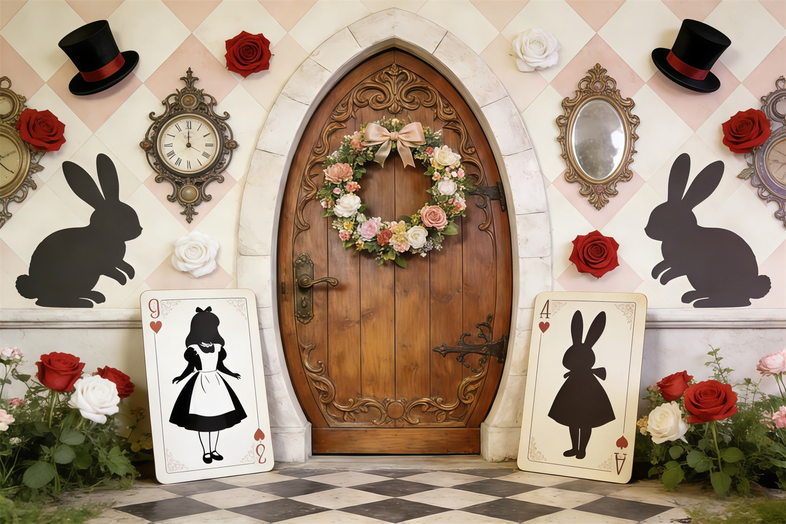 Easter Wreath Doorway Backdrop Wonderland Door Card Silhouettes Easter Party Backdrop CSH62-106