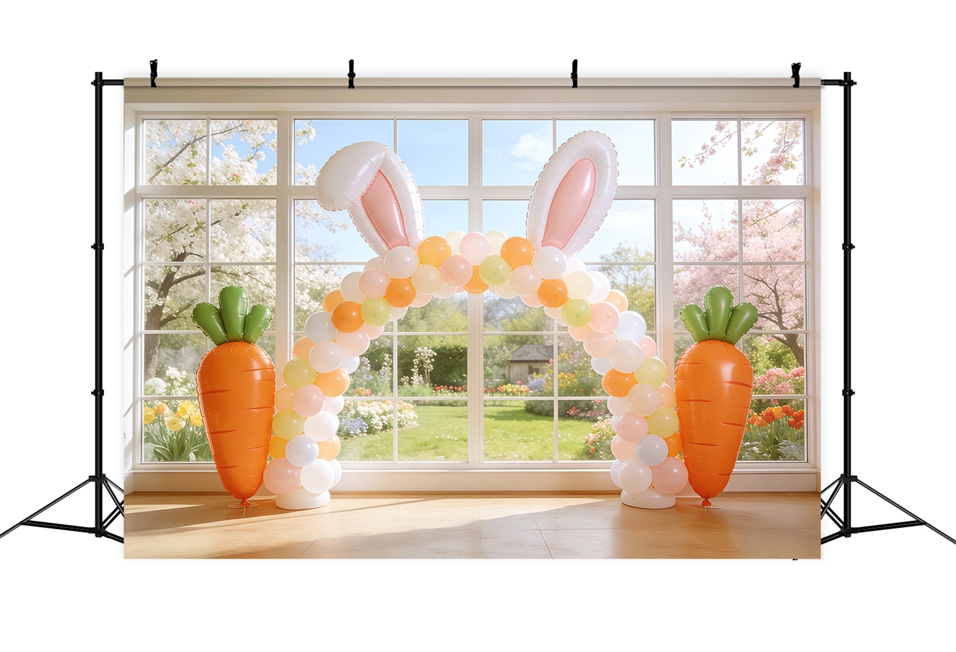 Easter Window Spring Light Backdrop Bunny Ear Balloon Arch 10x10 Easter Backdrops CSH62-107