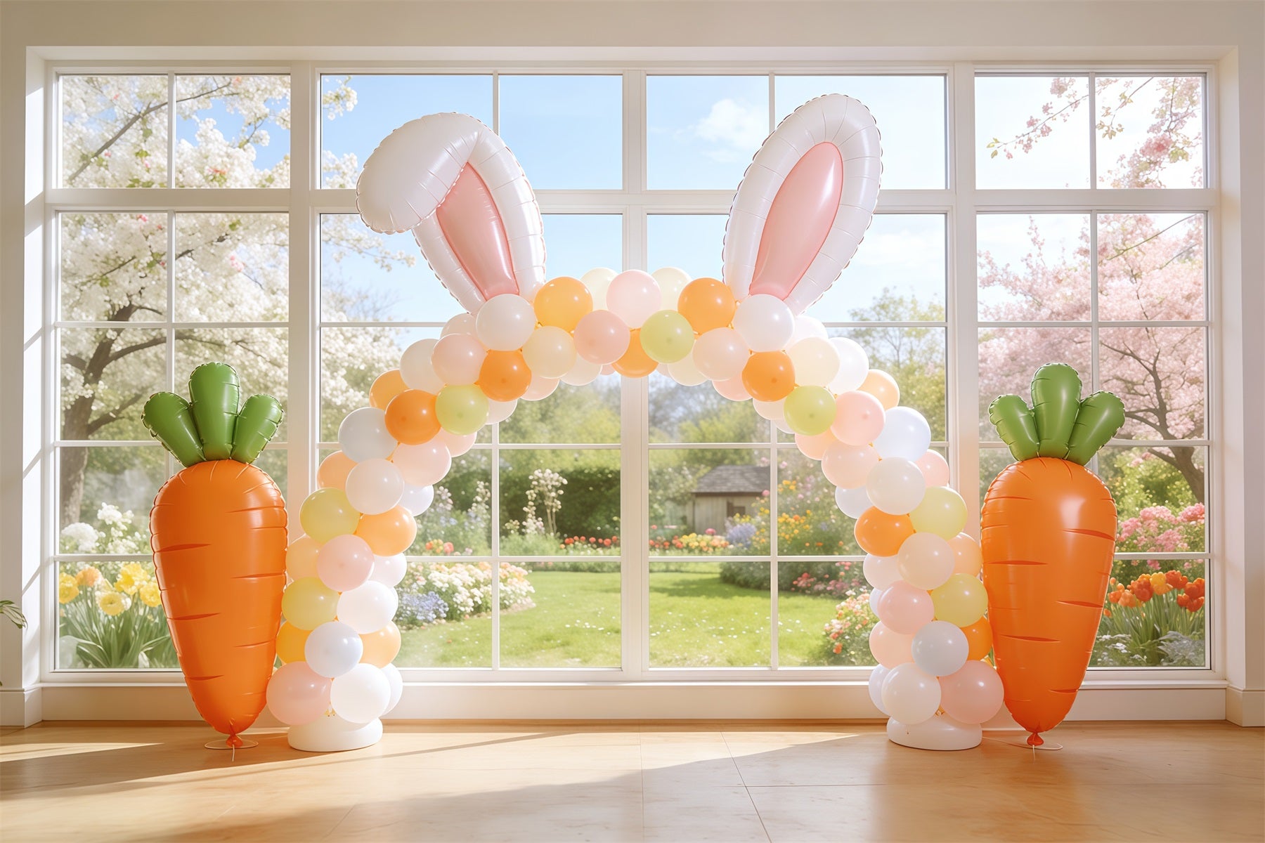 Easter Window Spring Light Backdrop Bunny Ear Balloon Arch 10x10 Easter Backdrops CSH62-107