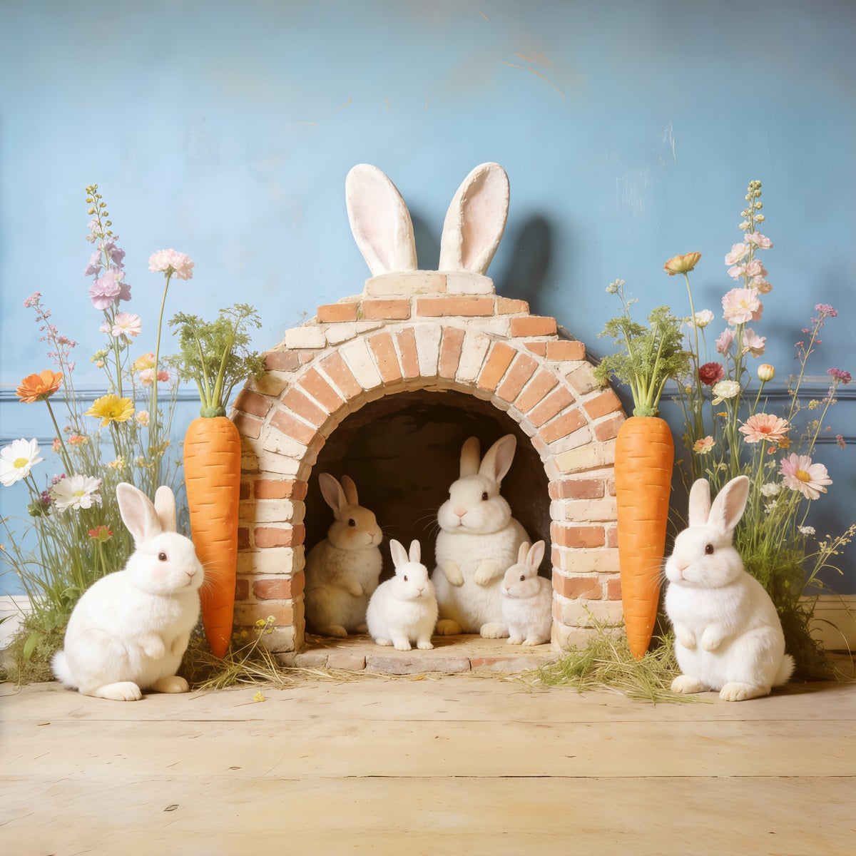 Easter Bunny Burrow Backdrop Bunny Family House Carrot 10x10 Easter Backdrop CSH62-108