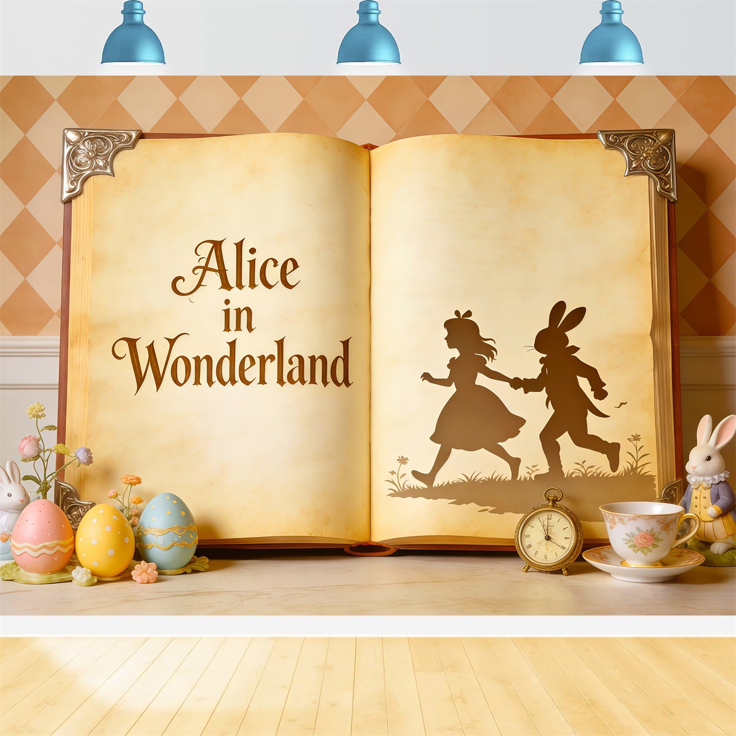Easter Storybook Backdrop Wonderland Book Eggs Bunny Easter Backdrop Photo CSH62-109