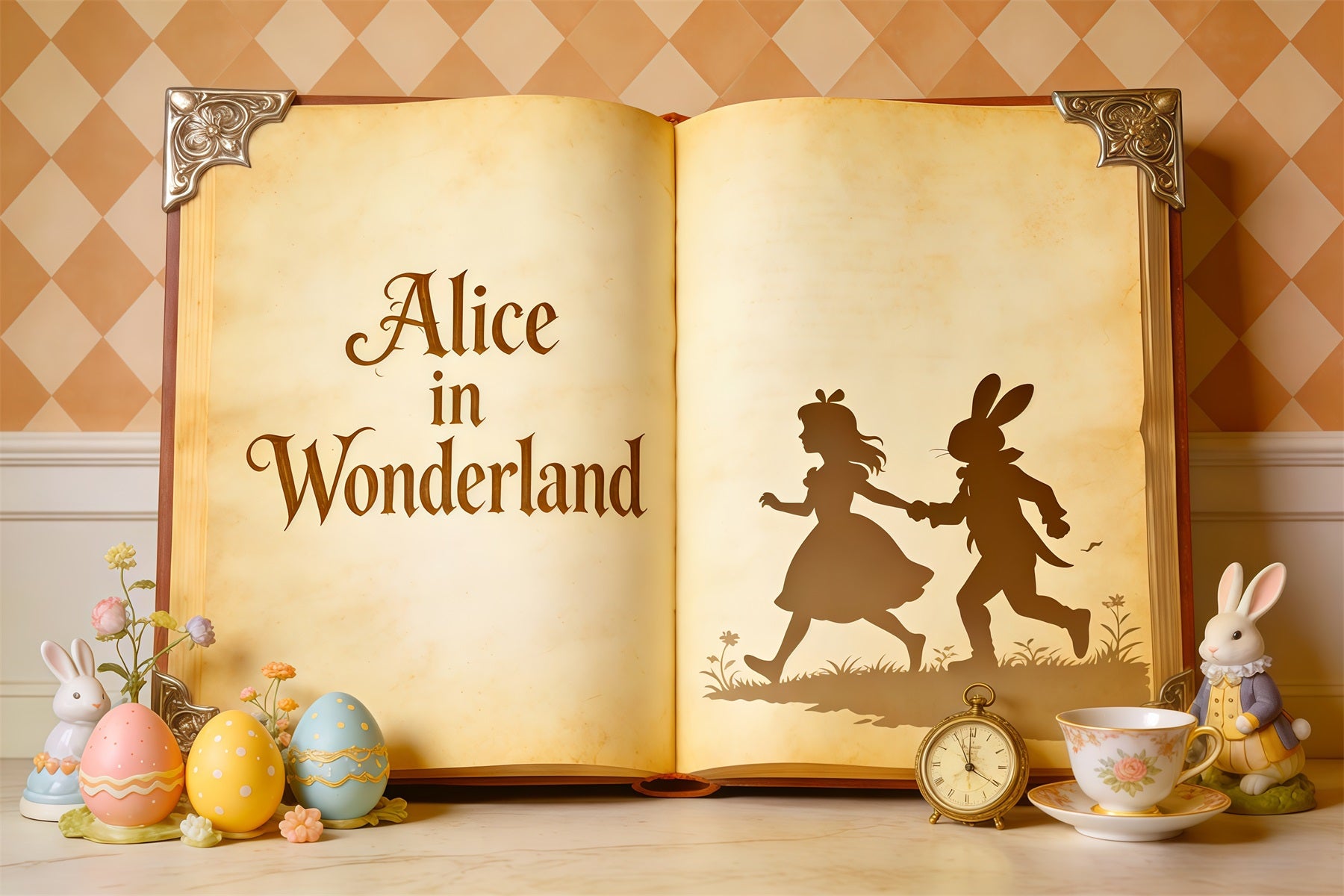 Easter Storybook Backdrop Wonderland Book Eggs Bunny Easter Backdrop Photo CSH62-109