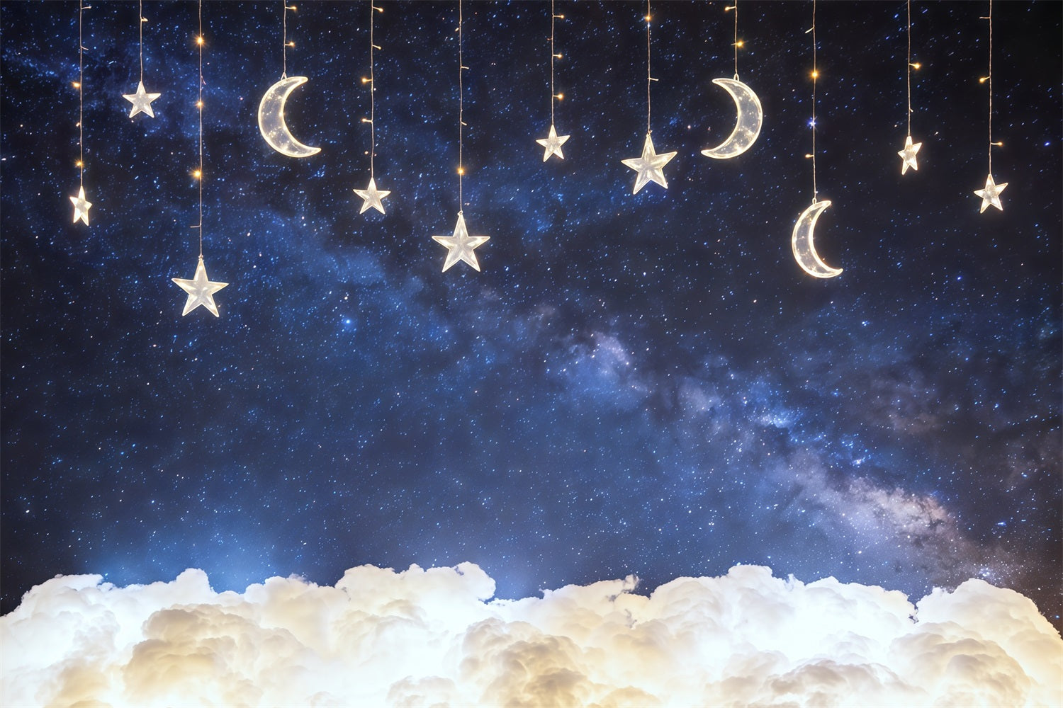 Night Sky Photo Backdrop Glowing Stars Moon Galaxy Cloud Backdrop Photography CSH62-113