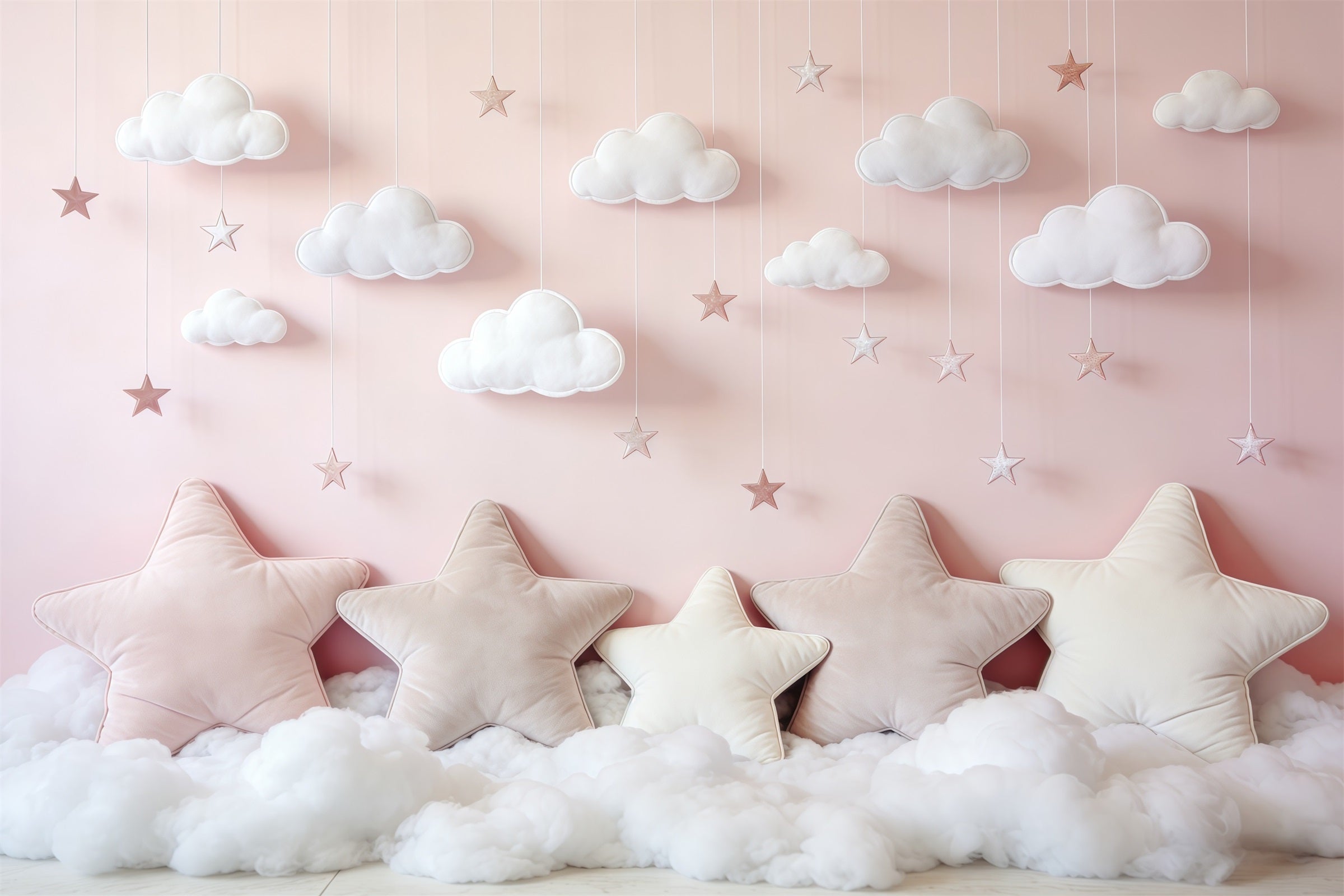 Clouds Photography Backdrop Pink Star Cloud Pillows Newborn Backdrop CSH62-120