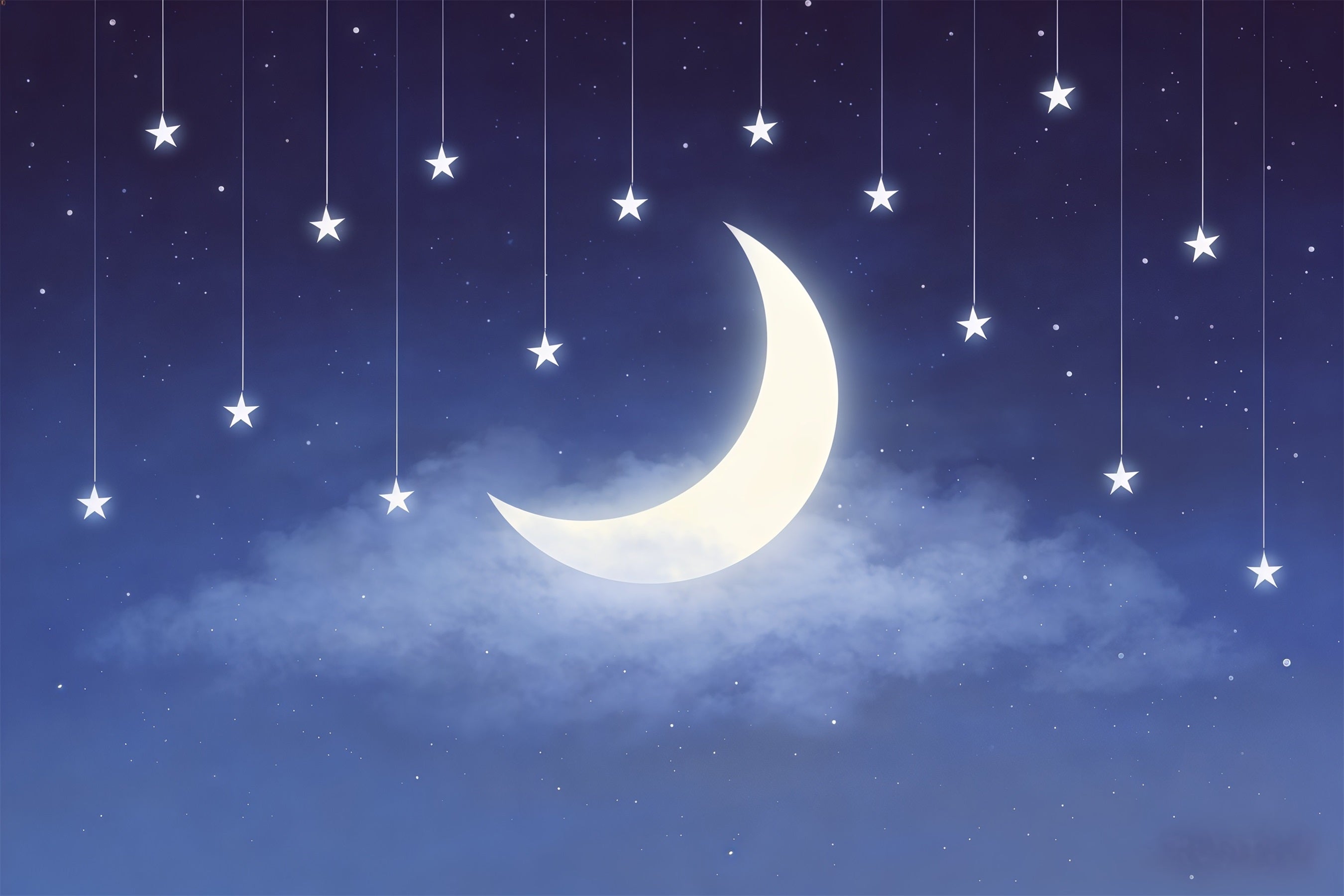 Night Sky Backdrop Crescent Star Garland Sky Cloud Photo Backdrop CSH62-123