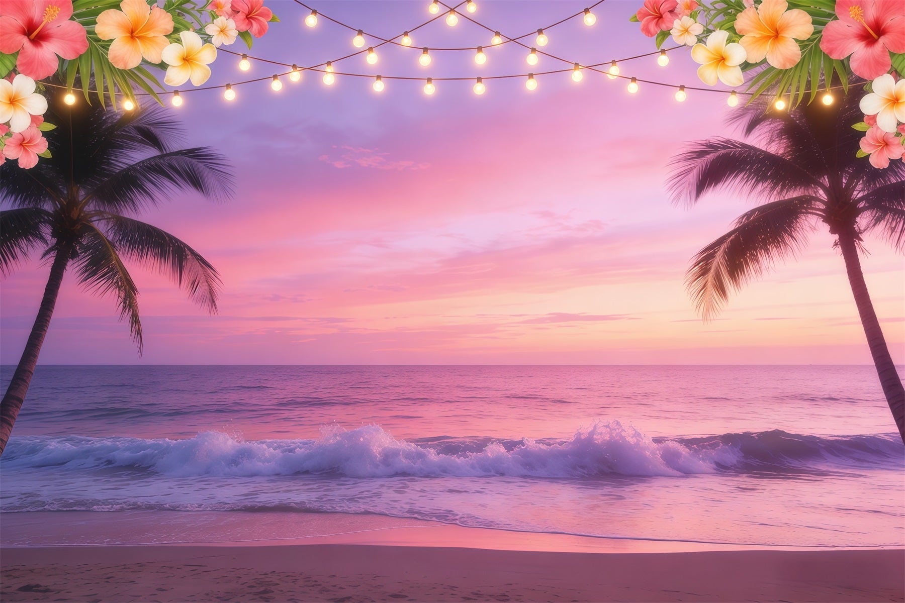 Sky And Cloud Backdrop Tropical Beach Sunset Lights Summer Backdrop CSH62-126