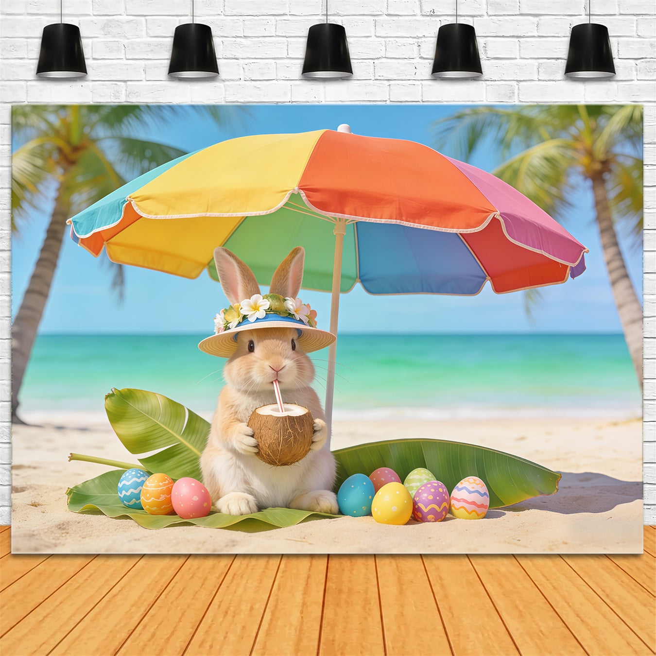 Rabbit Backdrop Bunny Beach Coconut Eggs Easter Backdrop Pictures CSH62-61