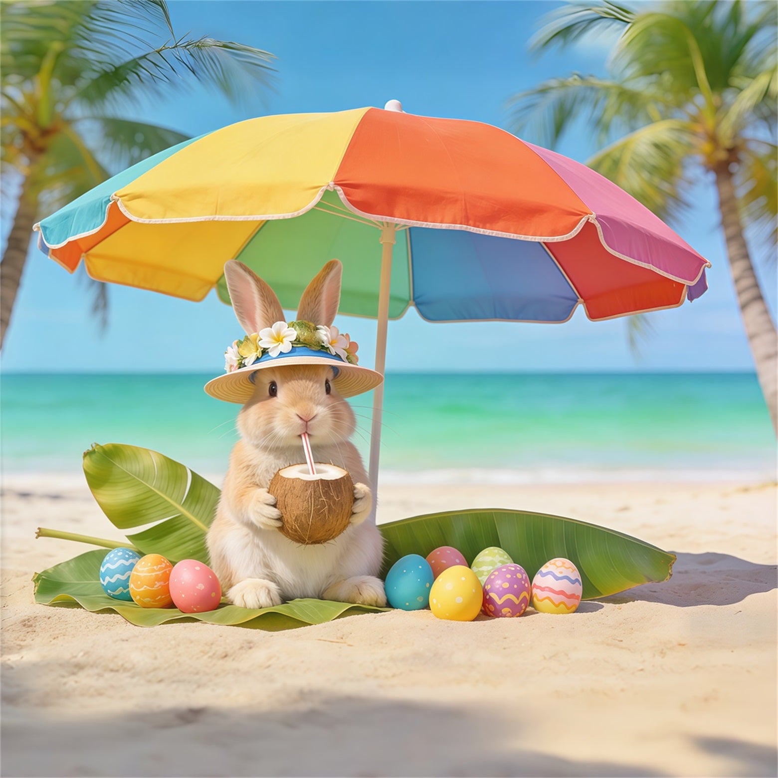 Rabbit Backdrop Bunny Beach Coconut Eggs Easter Backdrop Pictures CSH62-61