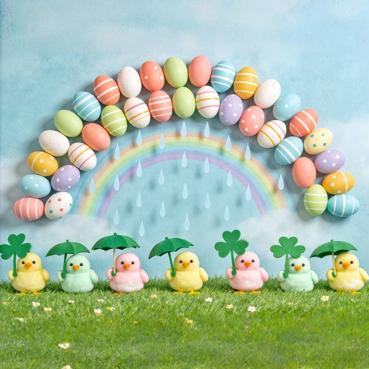 Marshmallow Chick Backdrop Egg Rainbow Umbrella Daisy Backdrop Ideas For Easter Pictures CSH62-66