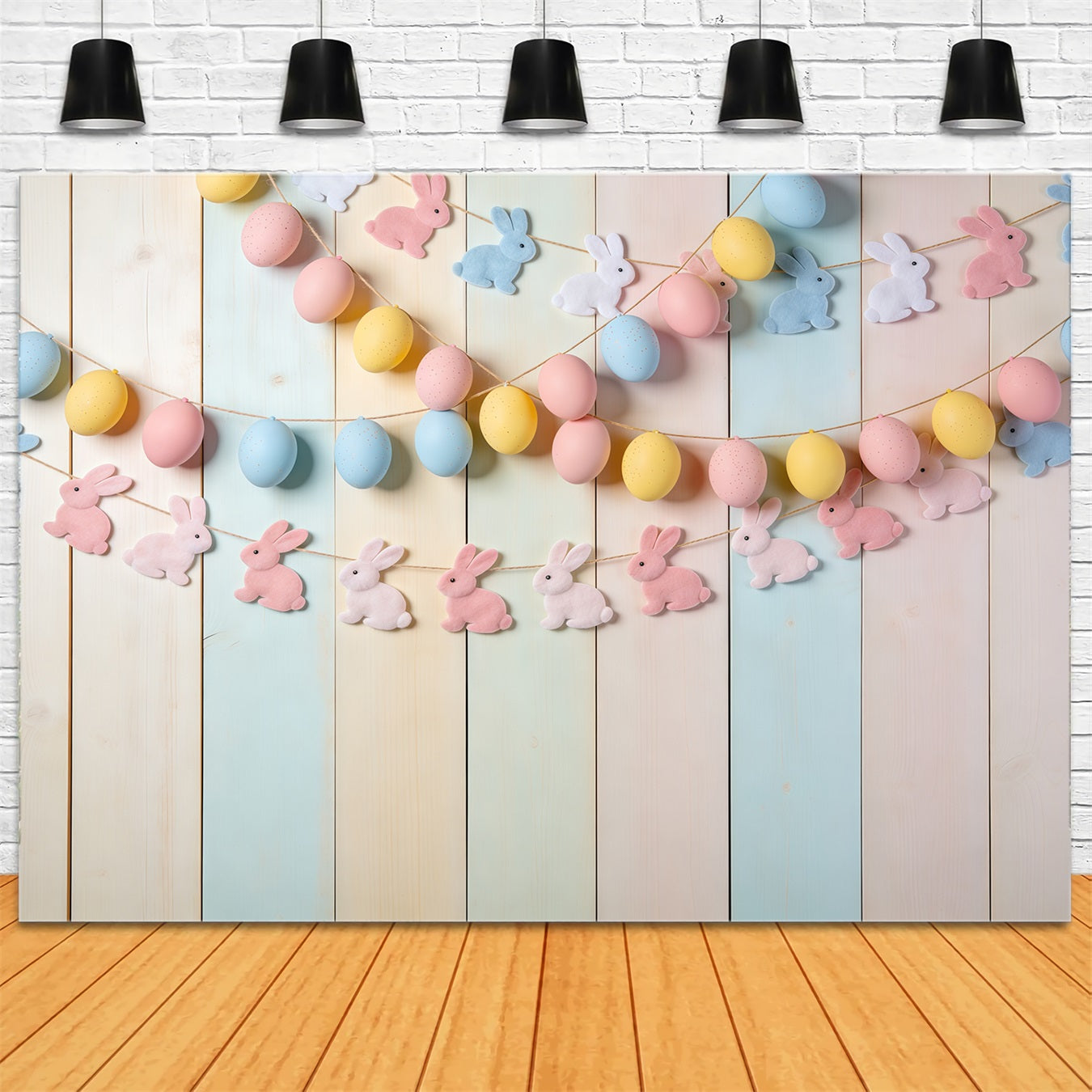 Easter Egg Backdrop Bunny Garland Pastel Wood Photo Backdrops Easter CSH62-70