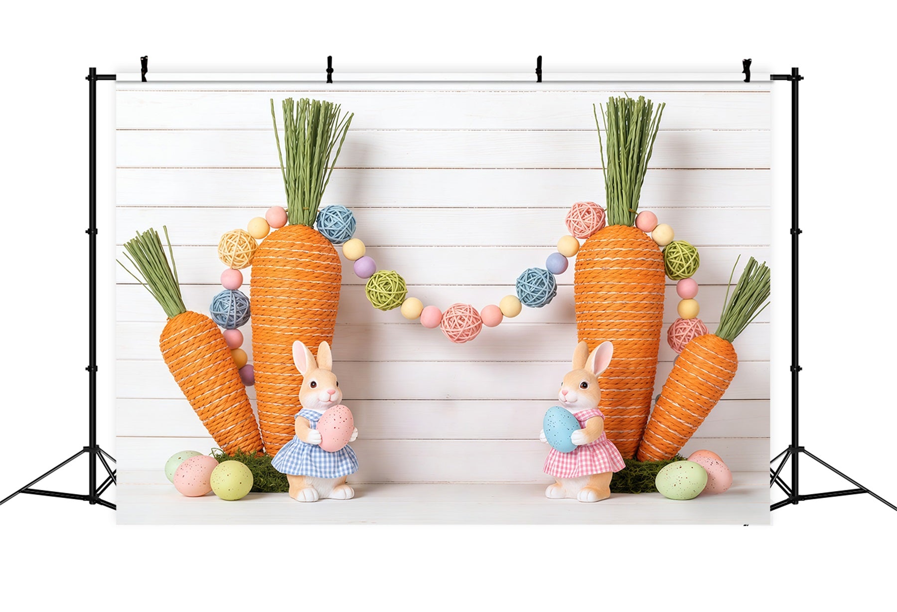 Easter Carrot Backdrop Bunny Eggs Wood Wall Easter Backdrop 8x8 CSH62-76