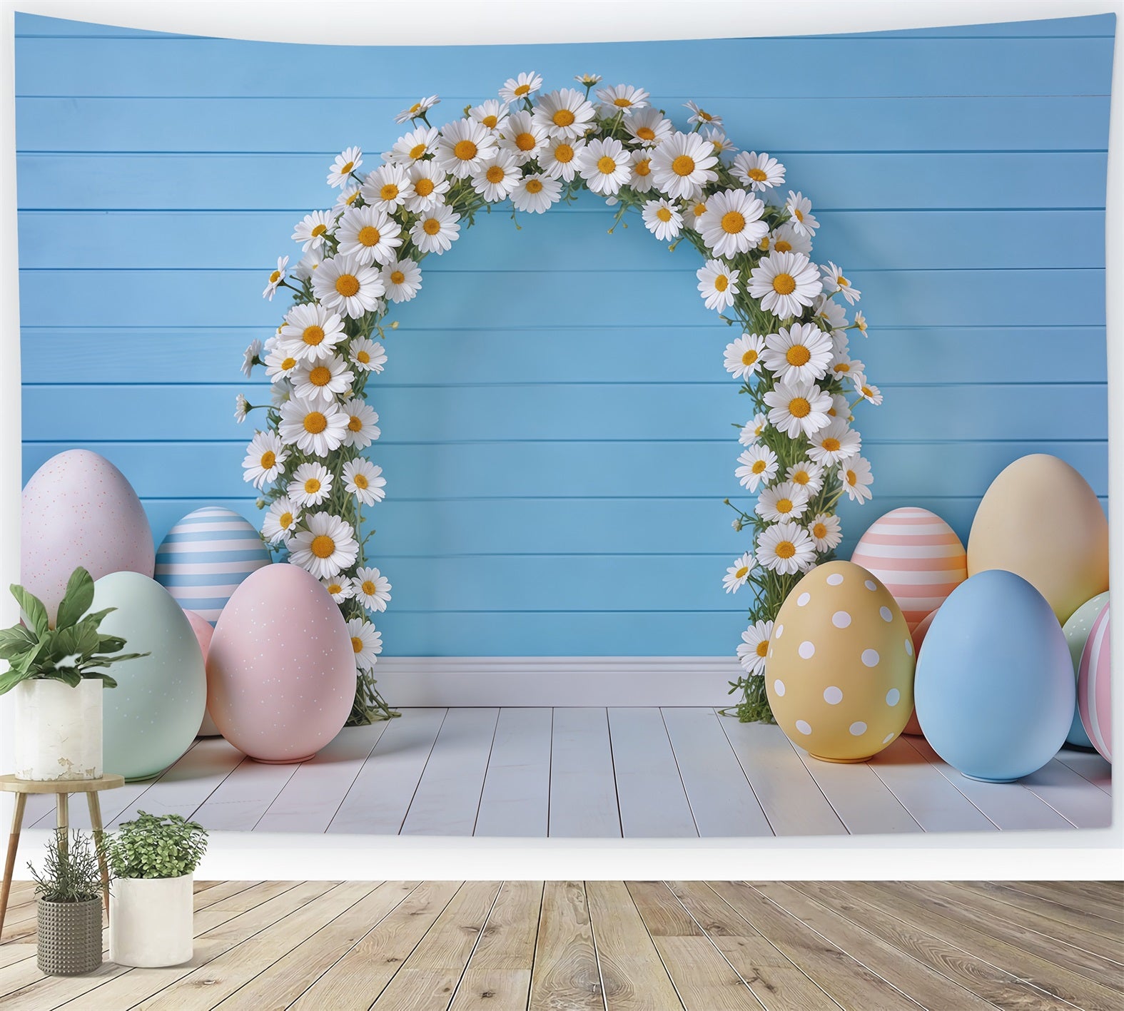 Easter Spring Floral Wreath Backdrop Daisy Arch Pastel Eggs Easter Photoshoot Backdrop Ideas CSH62-77