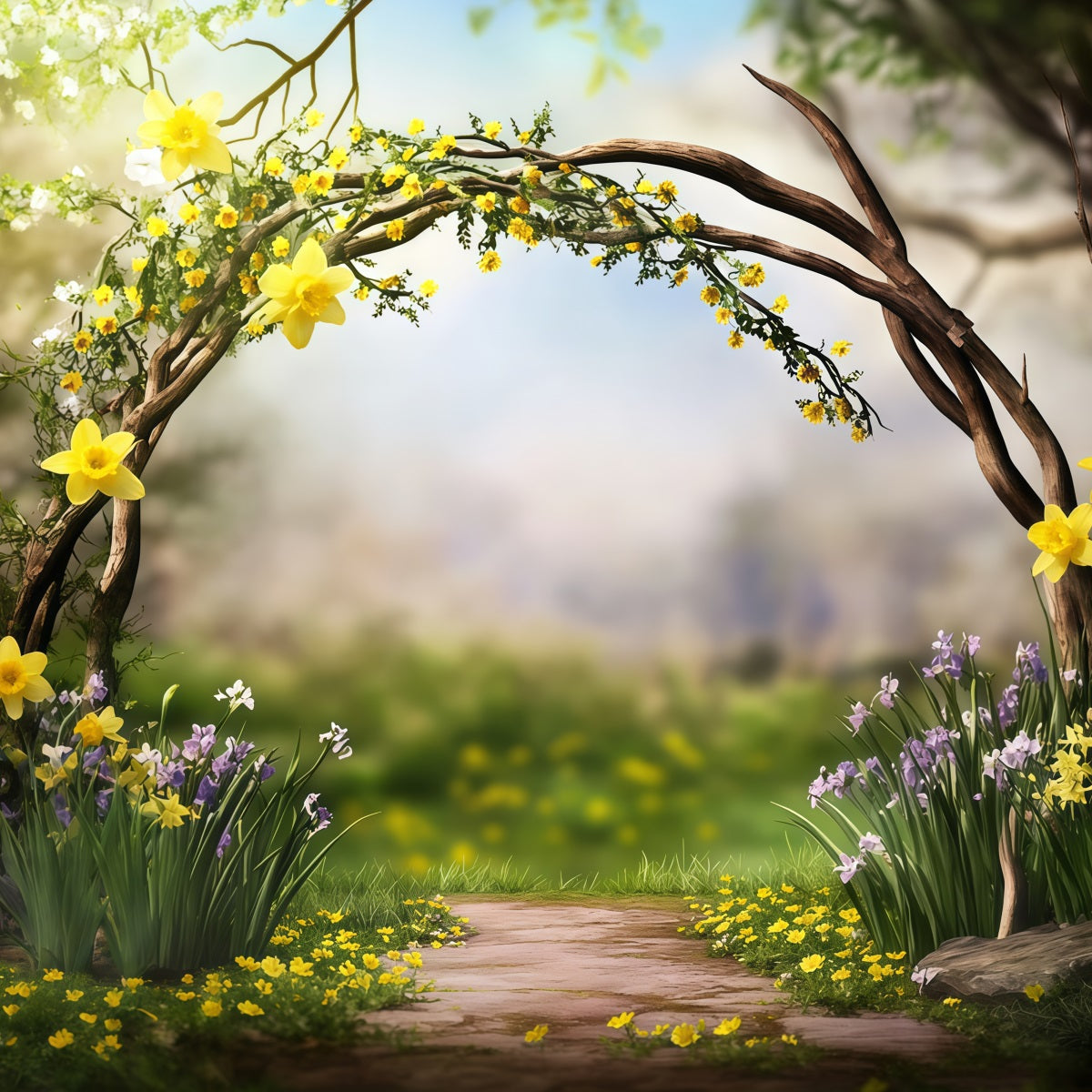 Easter Daffodil,l Backdrop Twig Arch Wildflower Blooms Backdrops For Easter Plays CSH62-78