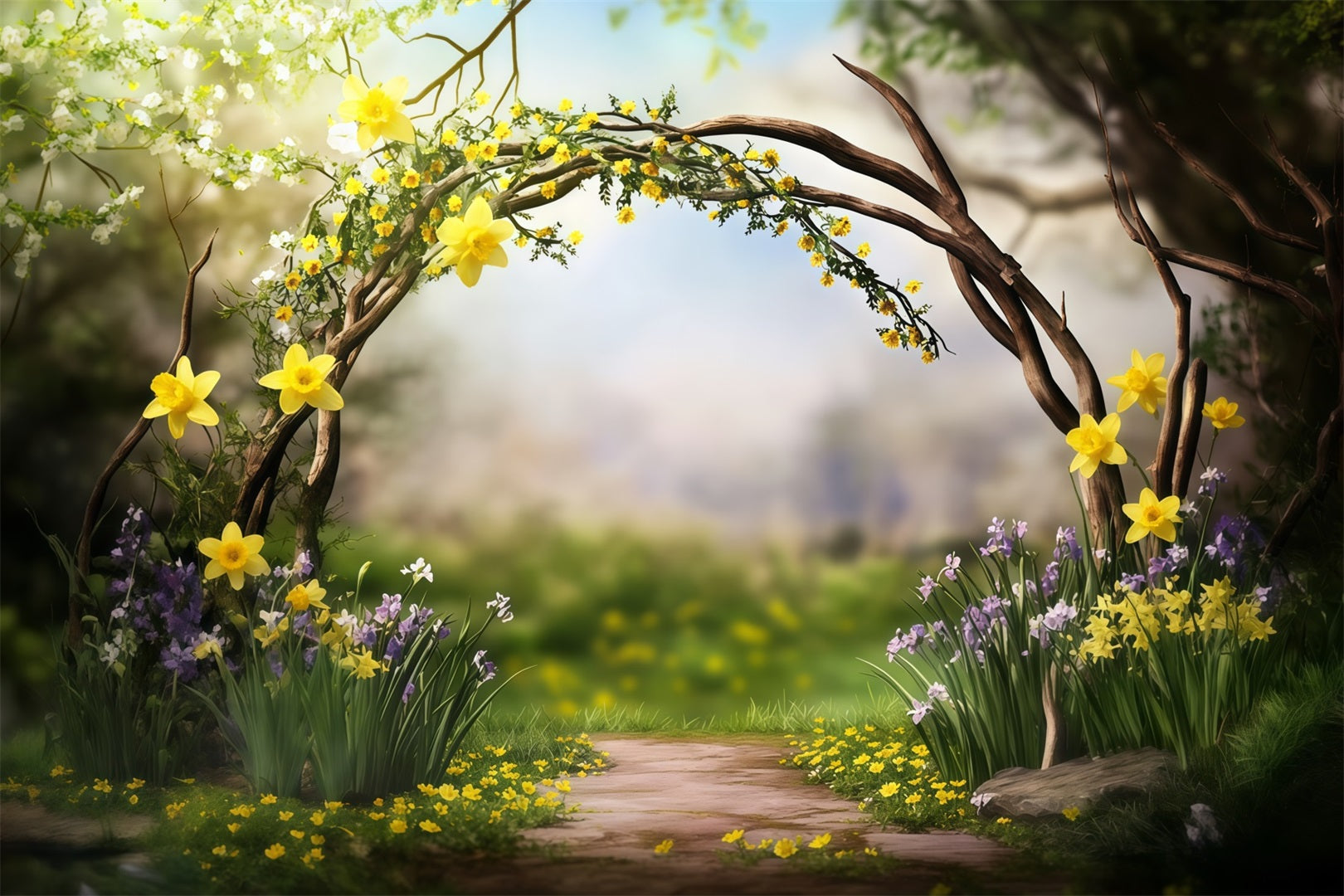 Easter Daffodil,l Backdrop Twig Arch Wildflower Blooms Backdrops For Easter Plays CSH62-78