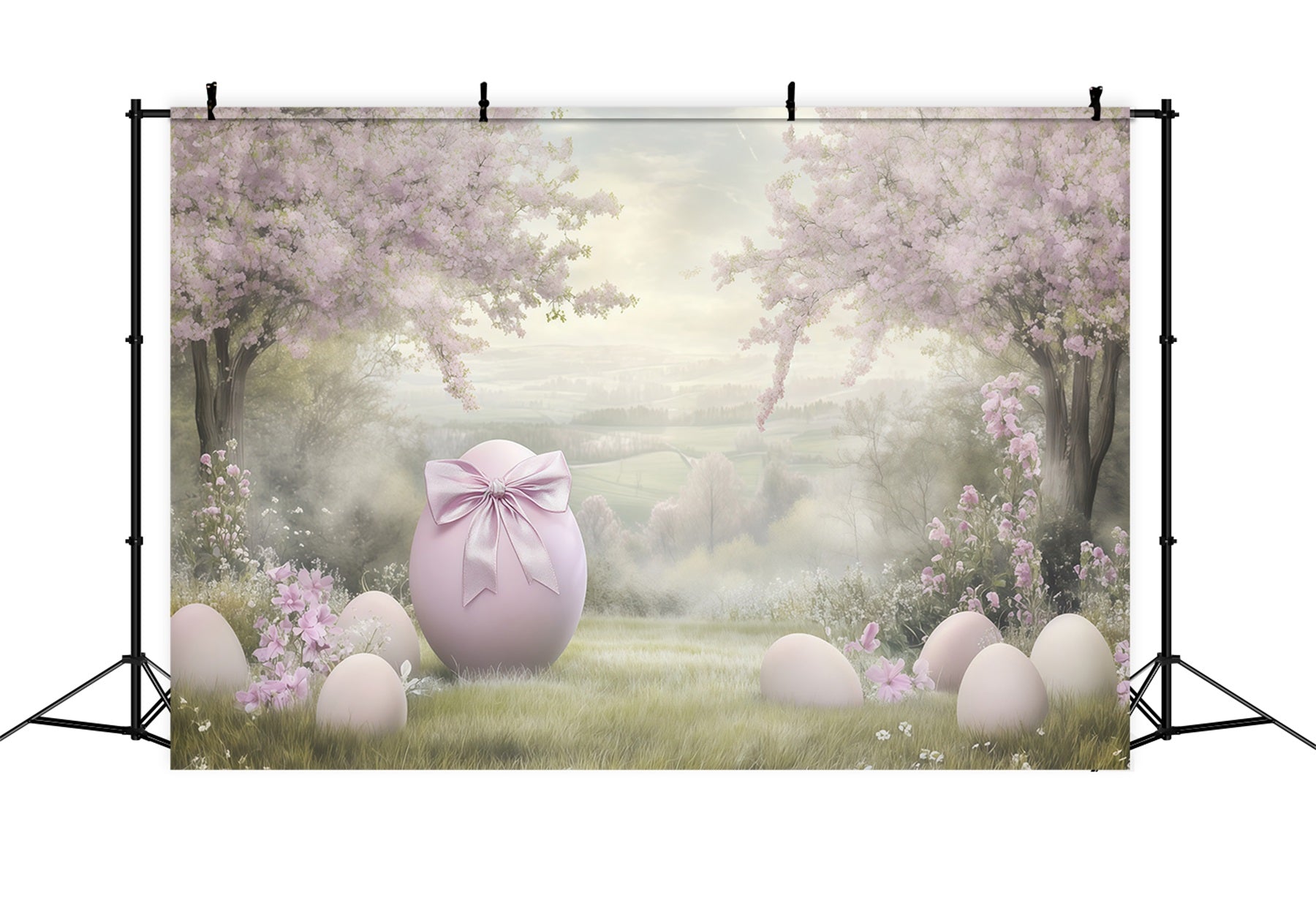 Easter Cherry Blossom Backdrop Oil Painting Egg Flower Outdoor Easter Photo Backdrops CSH62-79