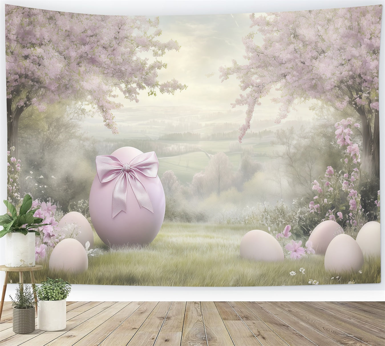 Easter Cherry Blossom Backdrop Oil Painting Egg Flower Outdoor Easter Photo Backdrops CSH62-79