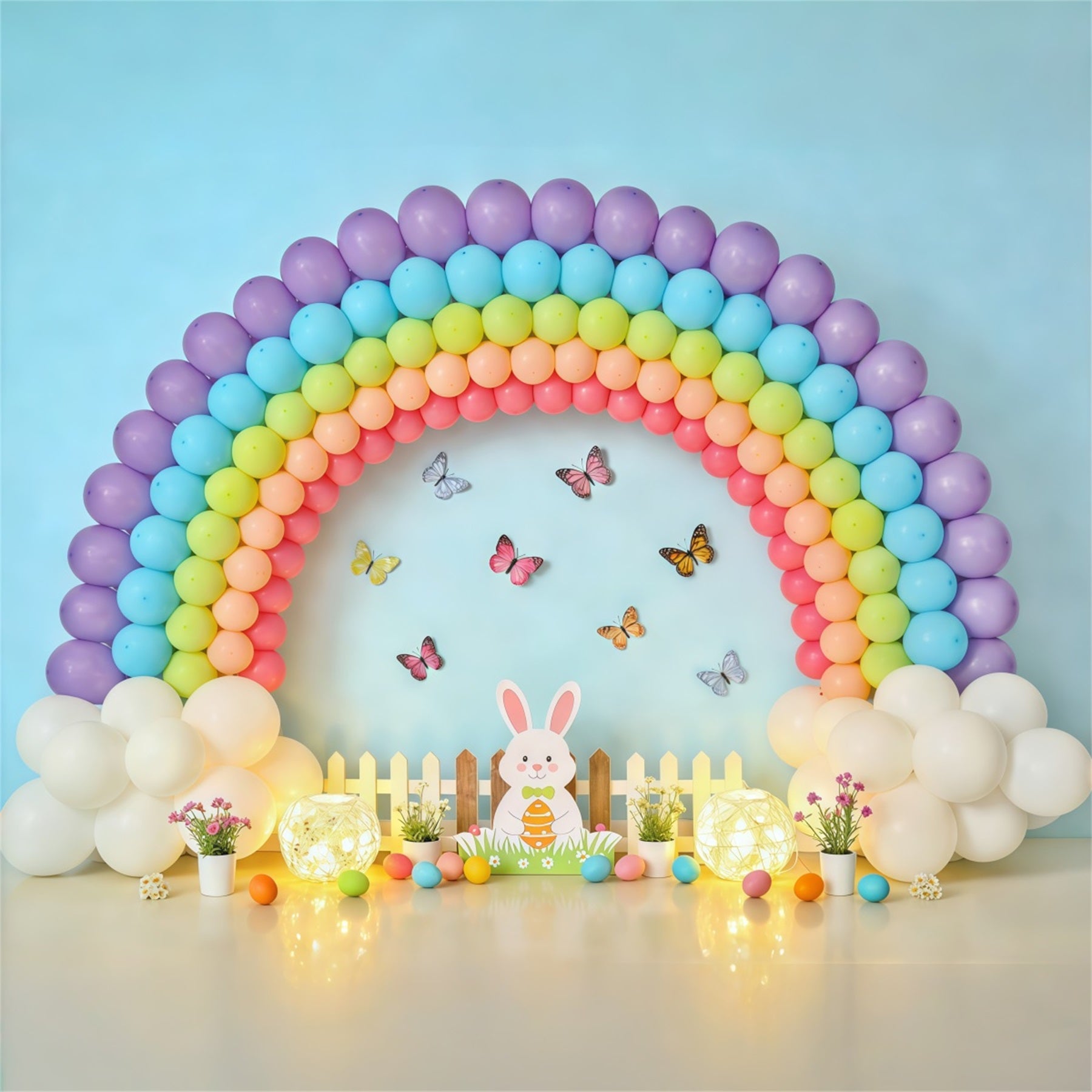 Easter Butterfly Backdrop Balloon Rainbow Bunny Fence Photography Backdrops For Easter CSH62-80