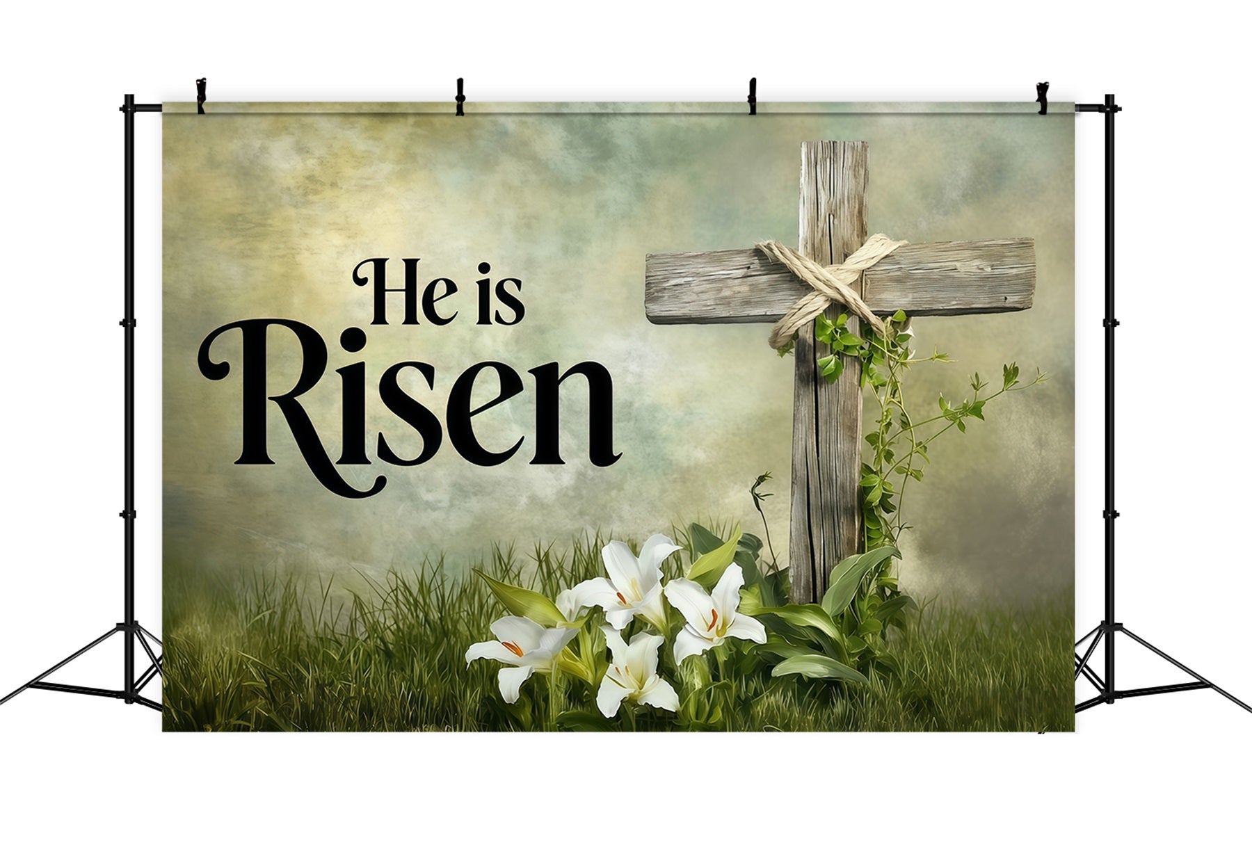 Easter Lily Backdrop He Is Risen Cross Simple Easter Backdrop Ideas CSH62-81