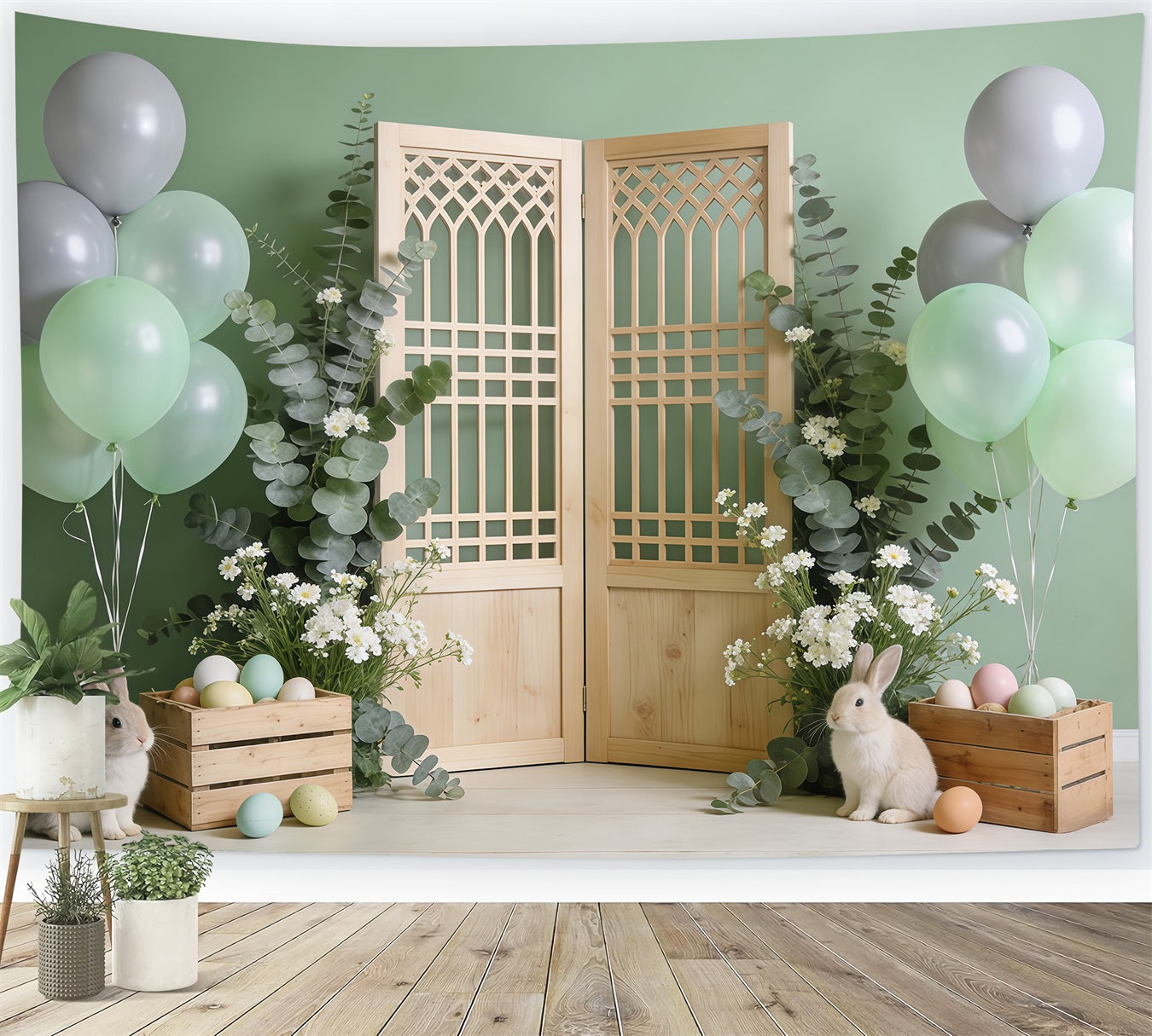 Easter Grass Backdrop Wooden Door Bunny Crates High Resolution Easter Backdrop CSH62-86