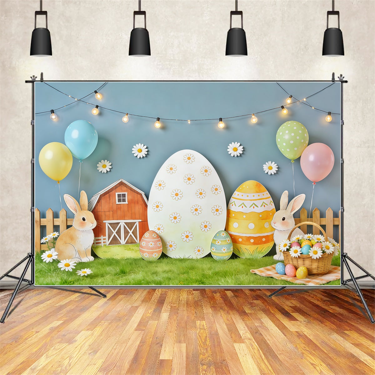 Easter Rustic Backdrop Farm Cutout Daisy Eggs Easter Backdrop Lighting & Studio CSH62-88
