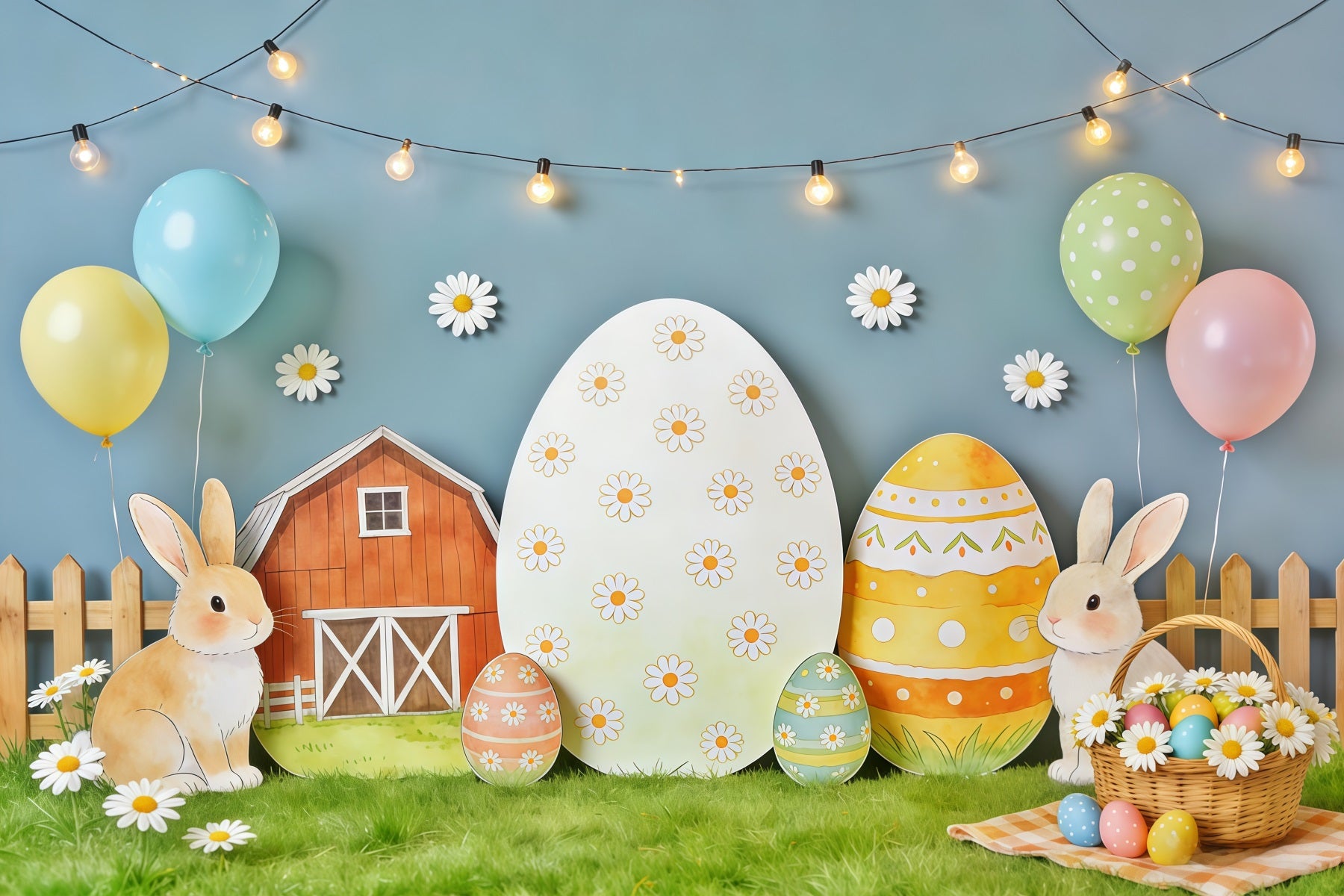 Easter Rustic Backdrop Farm Cutout Daisy Eggs Easter Backdrop Lighting & Studio CSH62-88