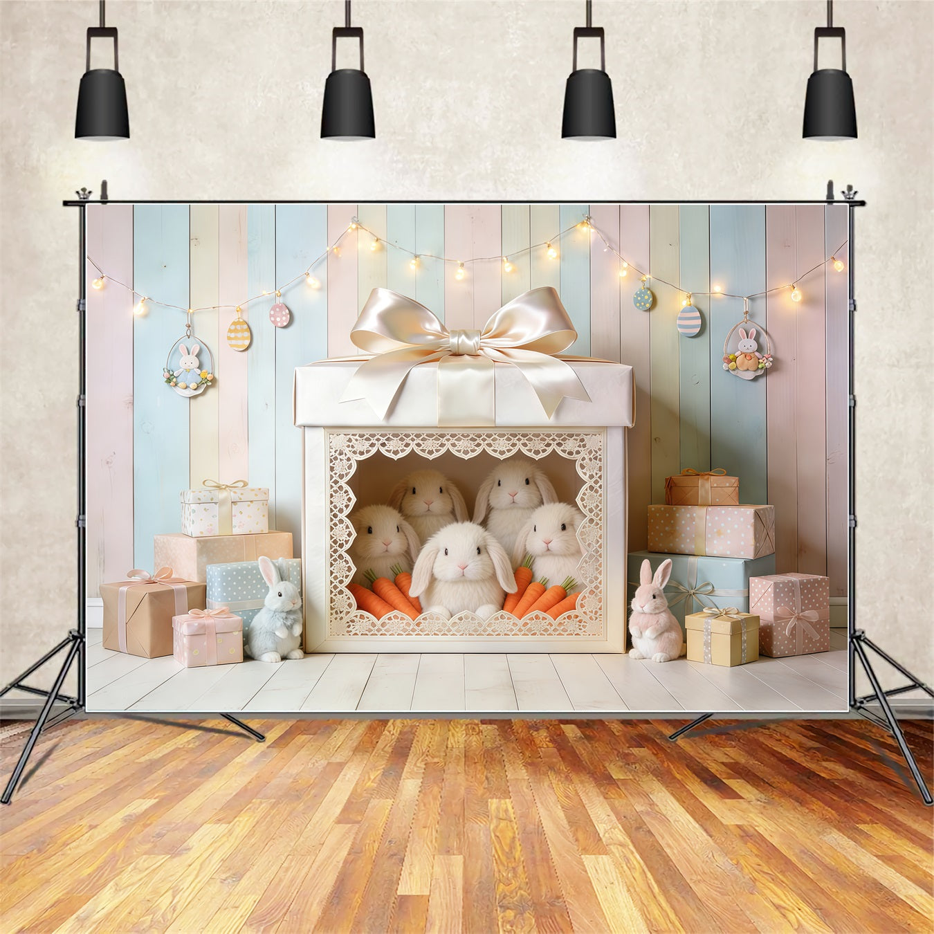 Easter Cute Backdrop Gift Box Bunny Carrots Easter Backdrop Photoshoot CSH62-90