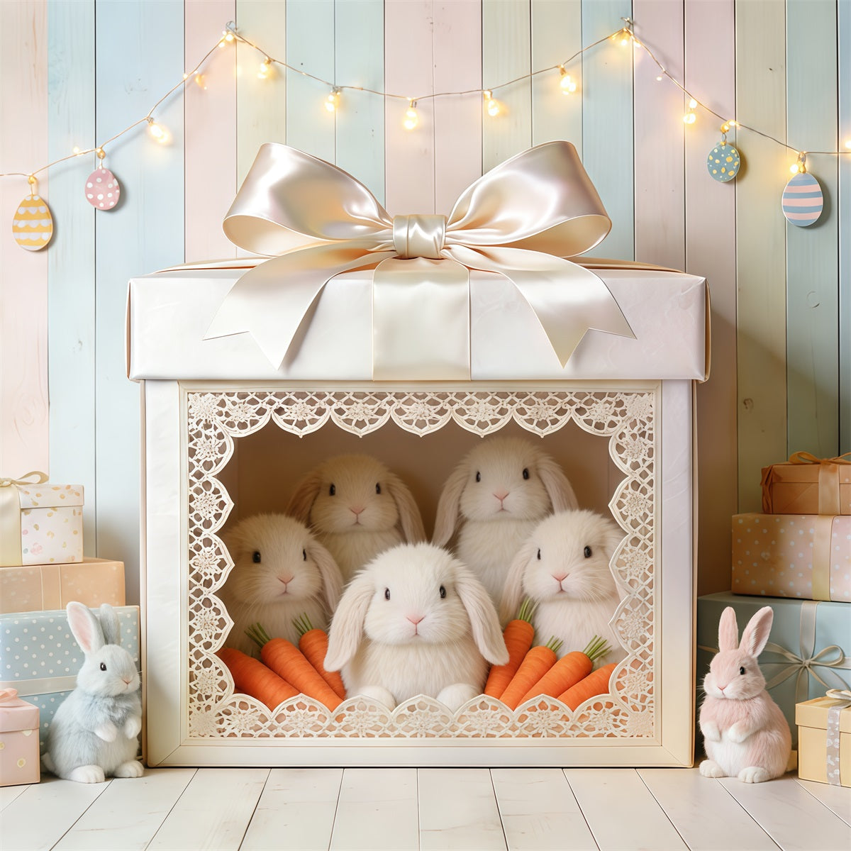 Easter Cute Backdrop Gift Box Bunny Carrots Easter Backdrop Photoshoot CSH62-90