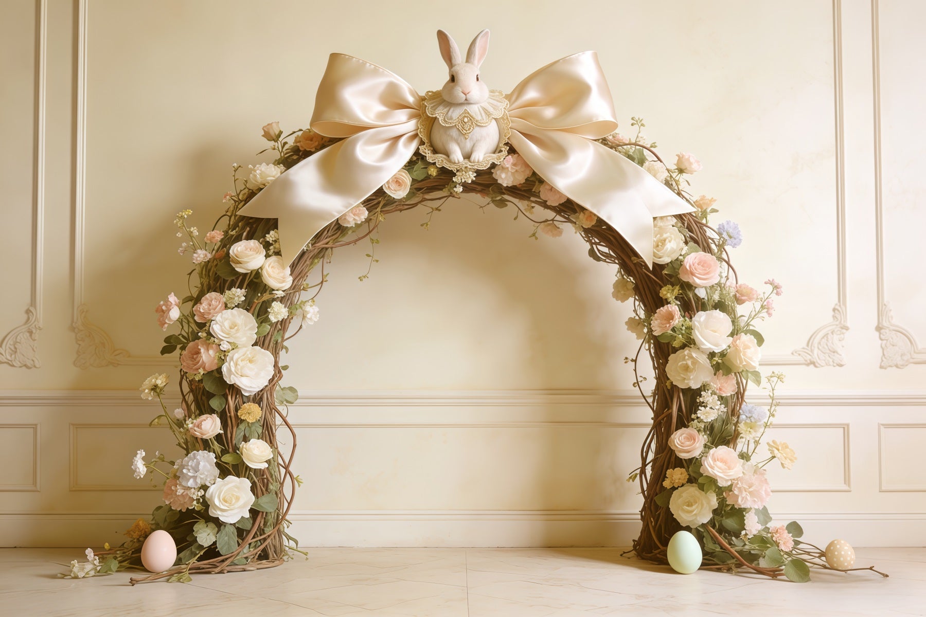 Easter Vintage Floral Backdrop Bow Bunny Rose Arch Photography Easter Photo Backdrop CSH62-92