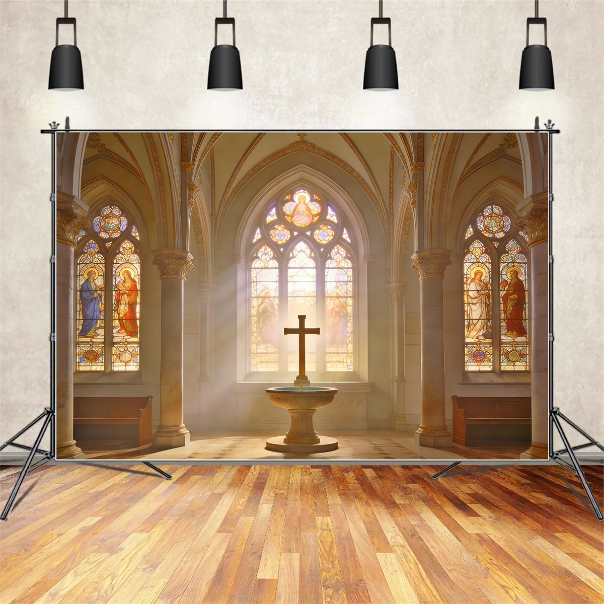 Easter Church Backdrop Stained Glass Window Cross Backdrops Easter CSH62-96