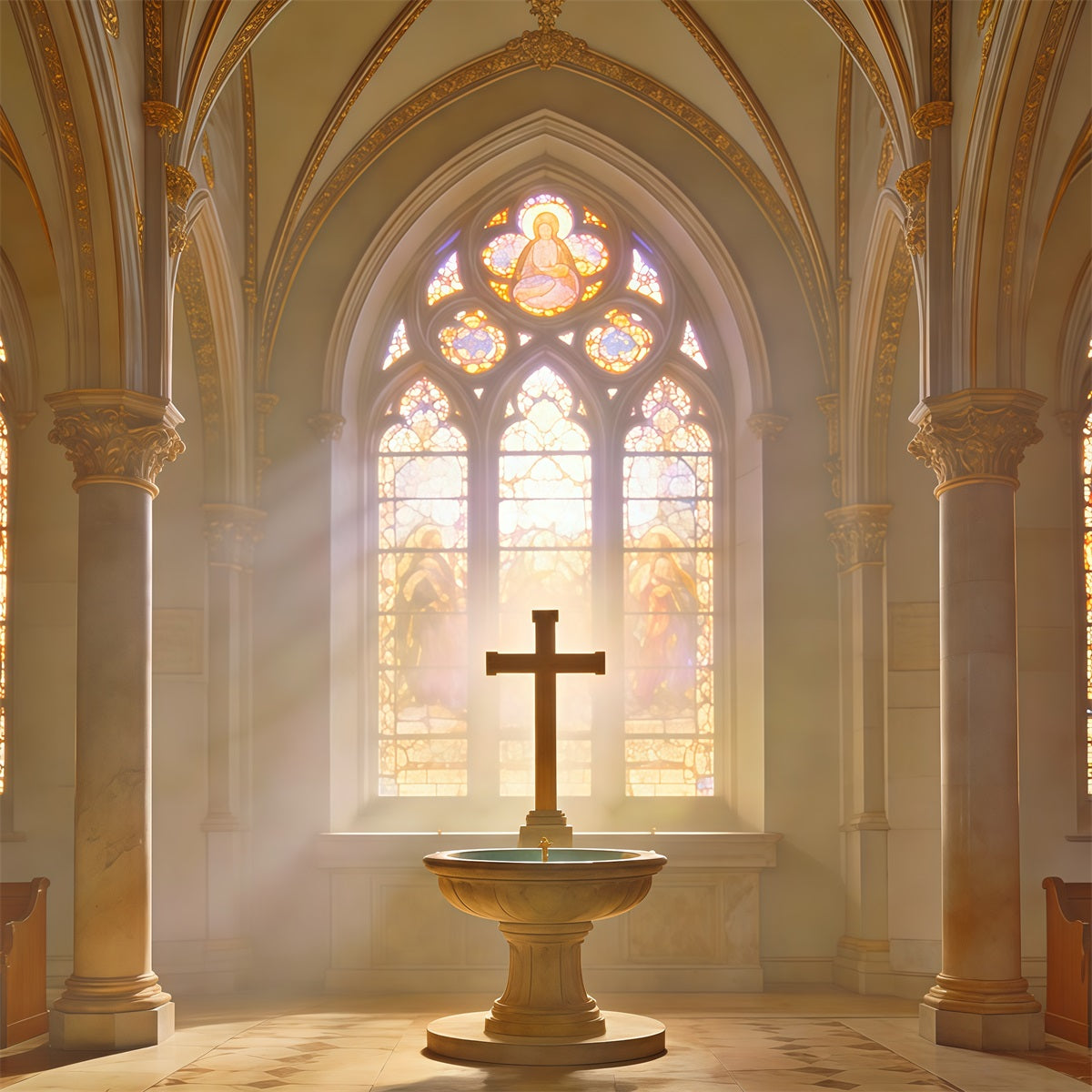 Easter Church Backdrop Stained Glass Window Cross Backdrops Easter CSH62-96