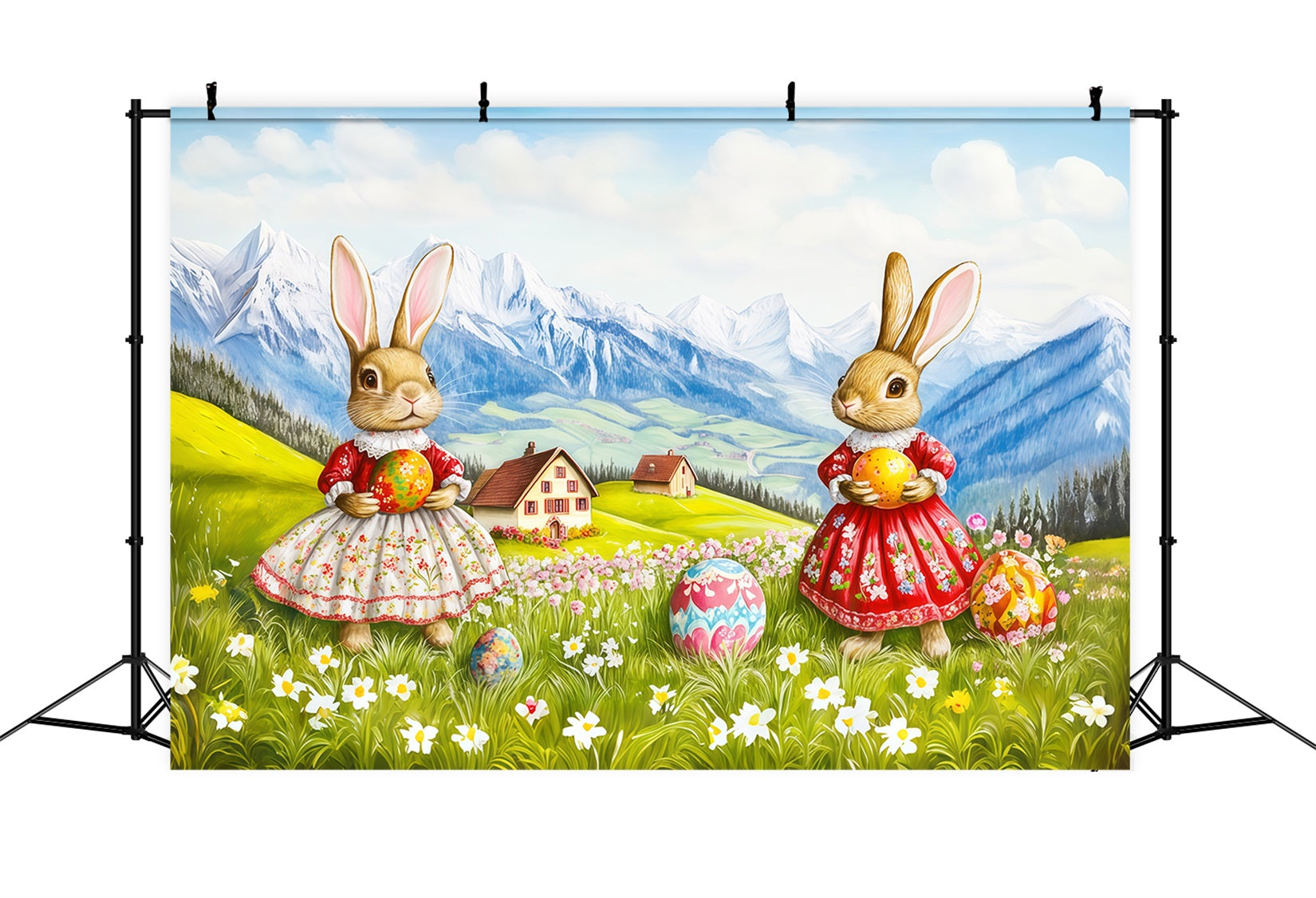 Easter Natural Backdrop Bunny Dresses Mountain Eggs Easter Backdrops For Photos CSH62-97