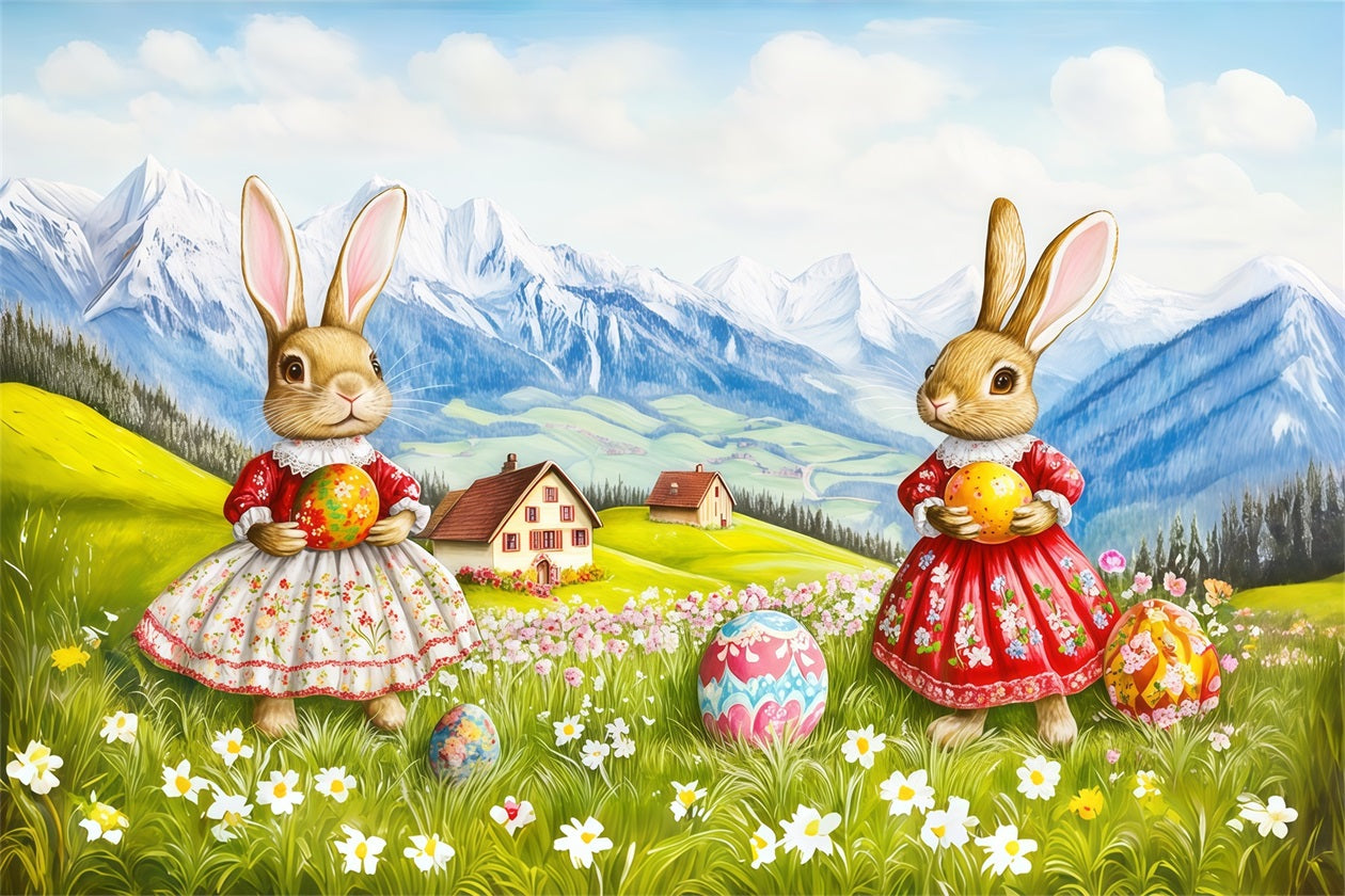 Easter Natural Backdrop Bunny Dresses Mountain Eggs Easter Backdrops For Photos CSH62-97