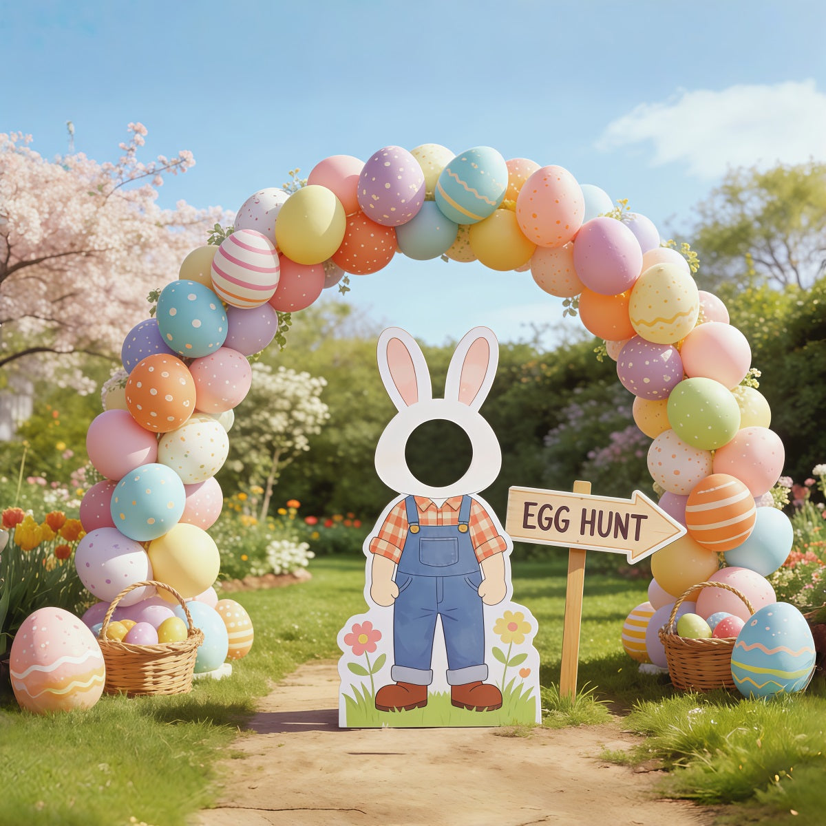 Easter Egg Hunt Backdrop Cherry Blossom Arch Cutout Photography Easter Backdrop CSH62-98