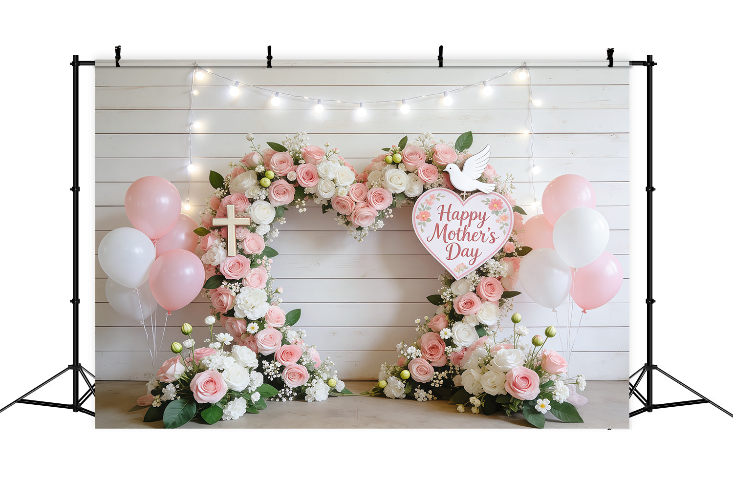 Mothers Day Church Backdrop Blush Rose Balloon Heart Arch Mother's Day Backdrop Design CSH63-101